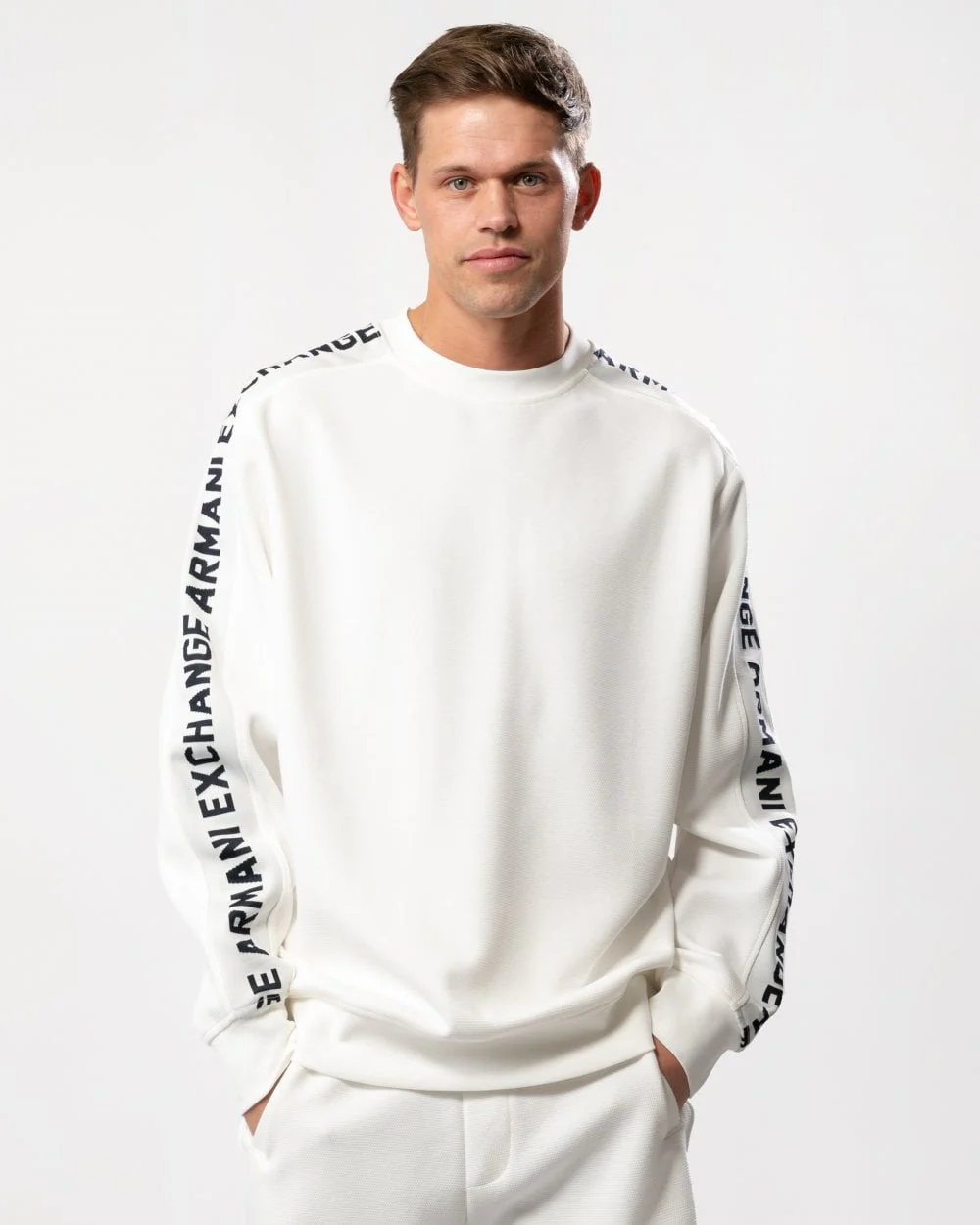 Armani Exchange Mens Logo Tape Crew Neck Sweatshirt