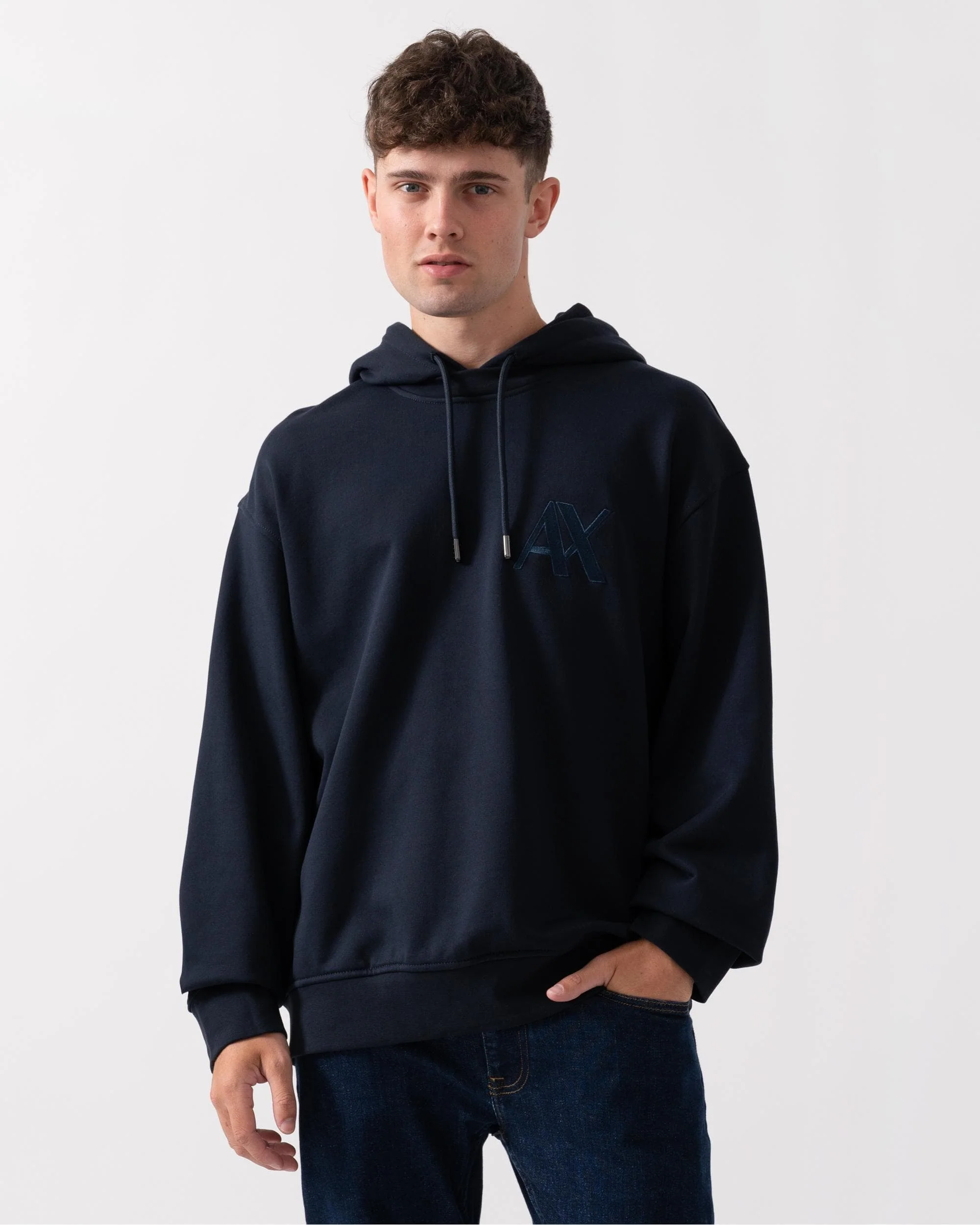 Armani Exchange Mens Pullover Monogram Logo Hoodie