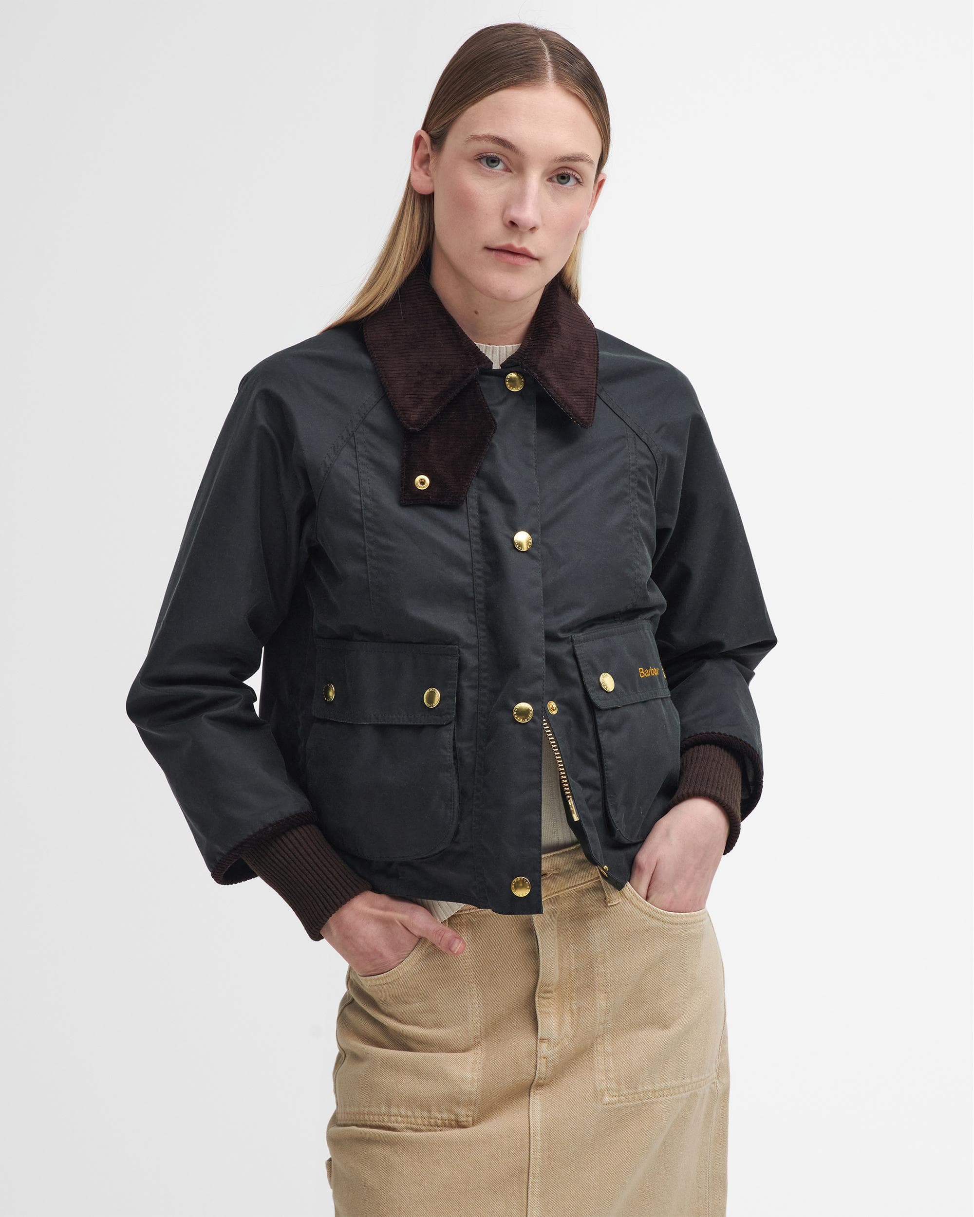 Barbour Cropped Beadnell Womens Wax Jacket - Sage/Ancient