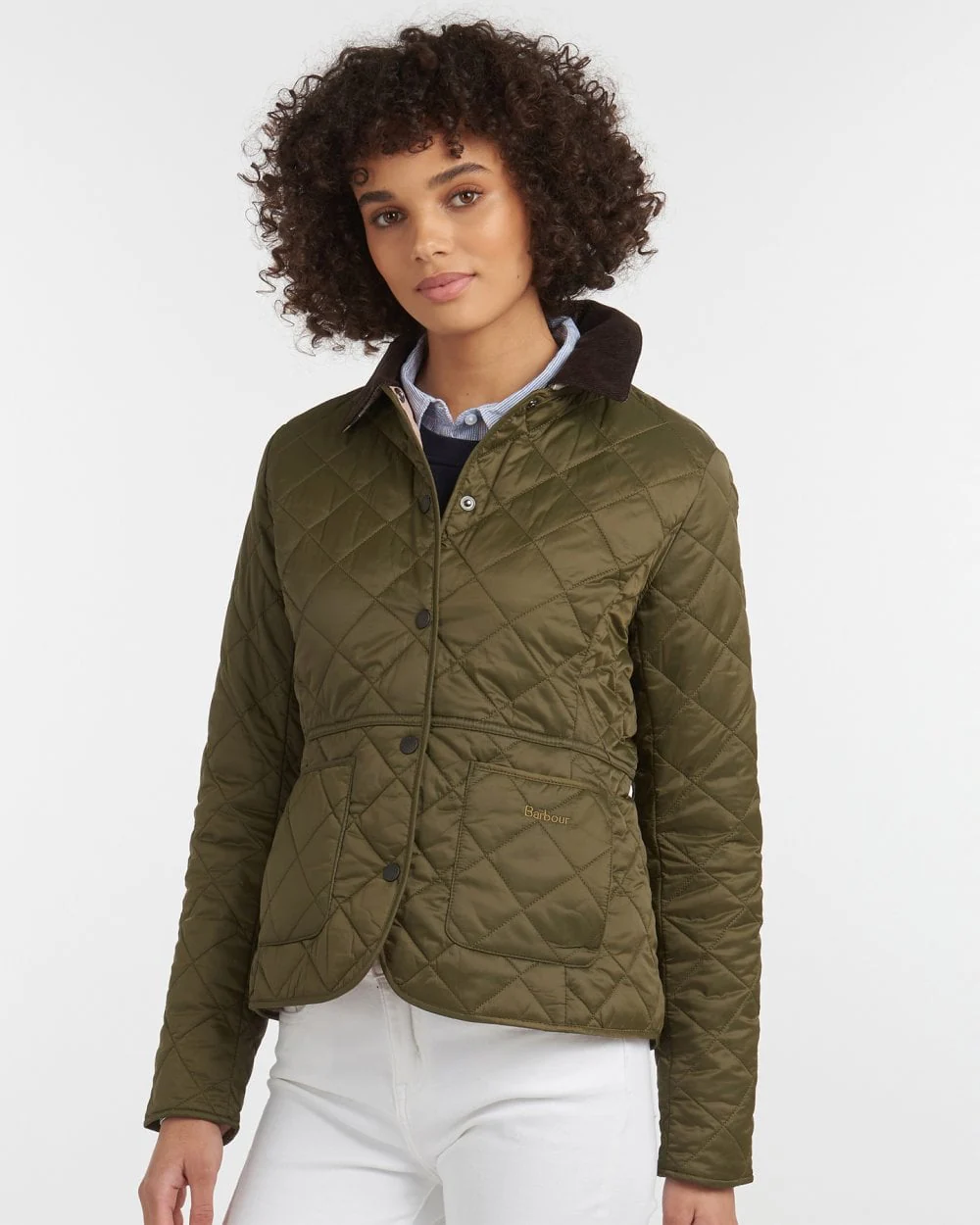Barbour Deveron Quilted Womens Jacket - Olive/Pale Pink