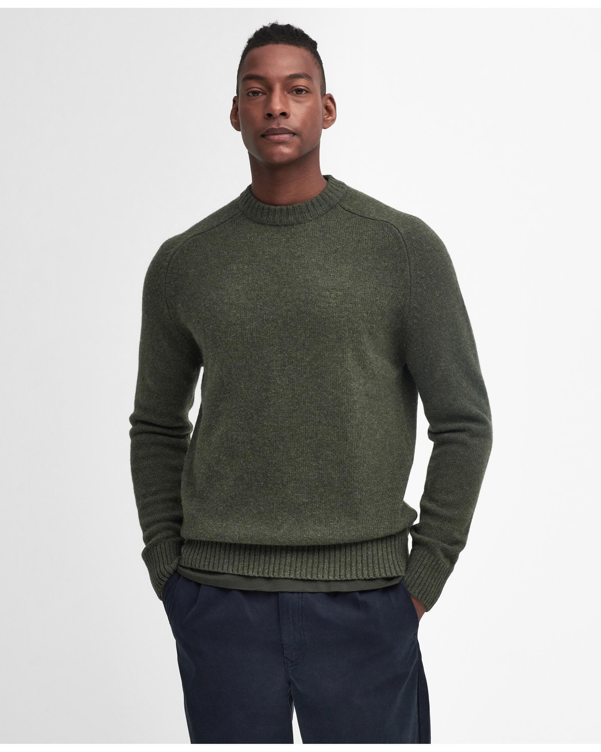 Barbour Grangetown Mens Crew Neck Knitted Sweater - Mid Olive