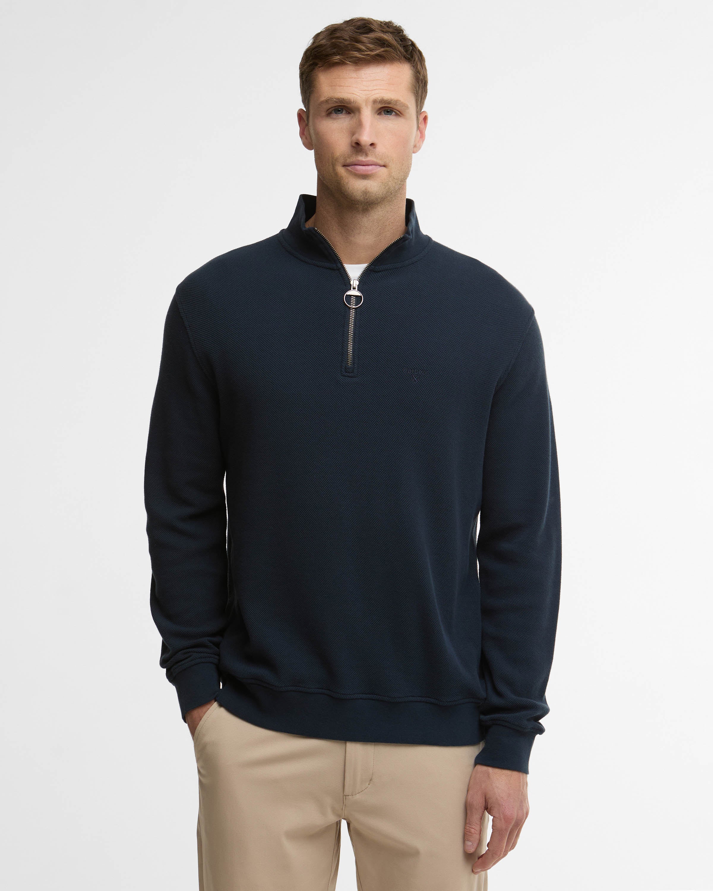 Barbour Pique Interlock Mens Half Zip Sweatshirt - Navy