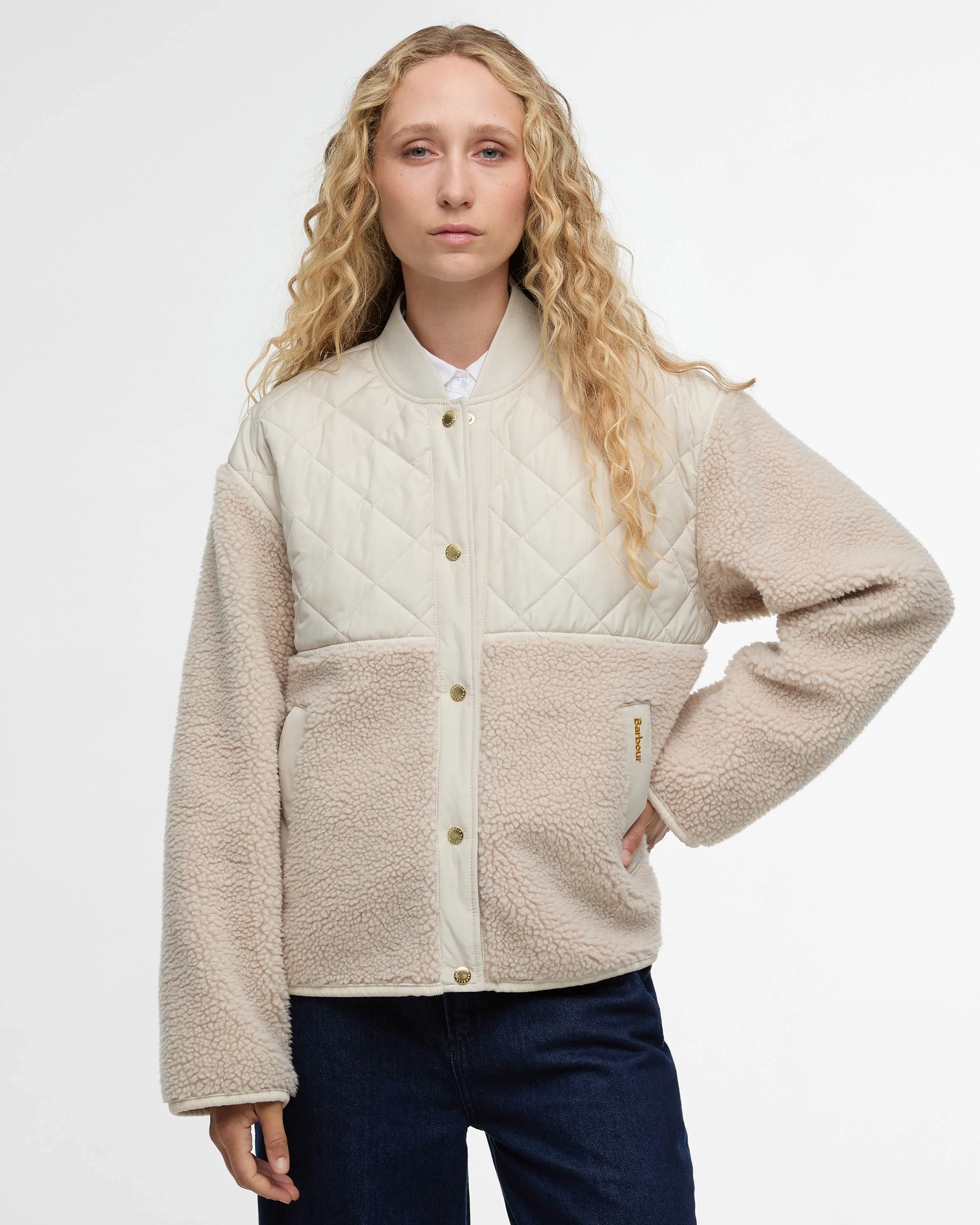 Barbour Wetherby Womens Fleece - Oatmeal/Silver Cloud