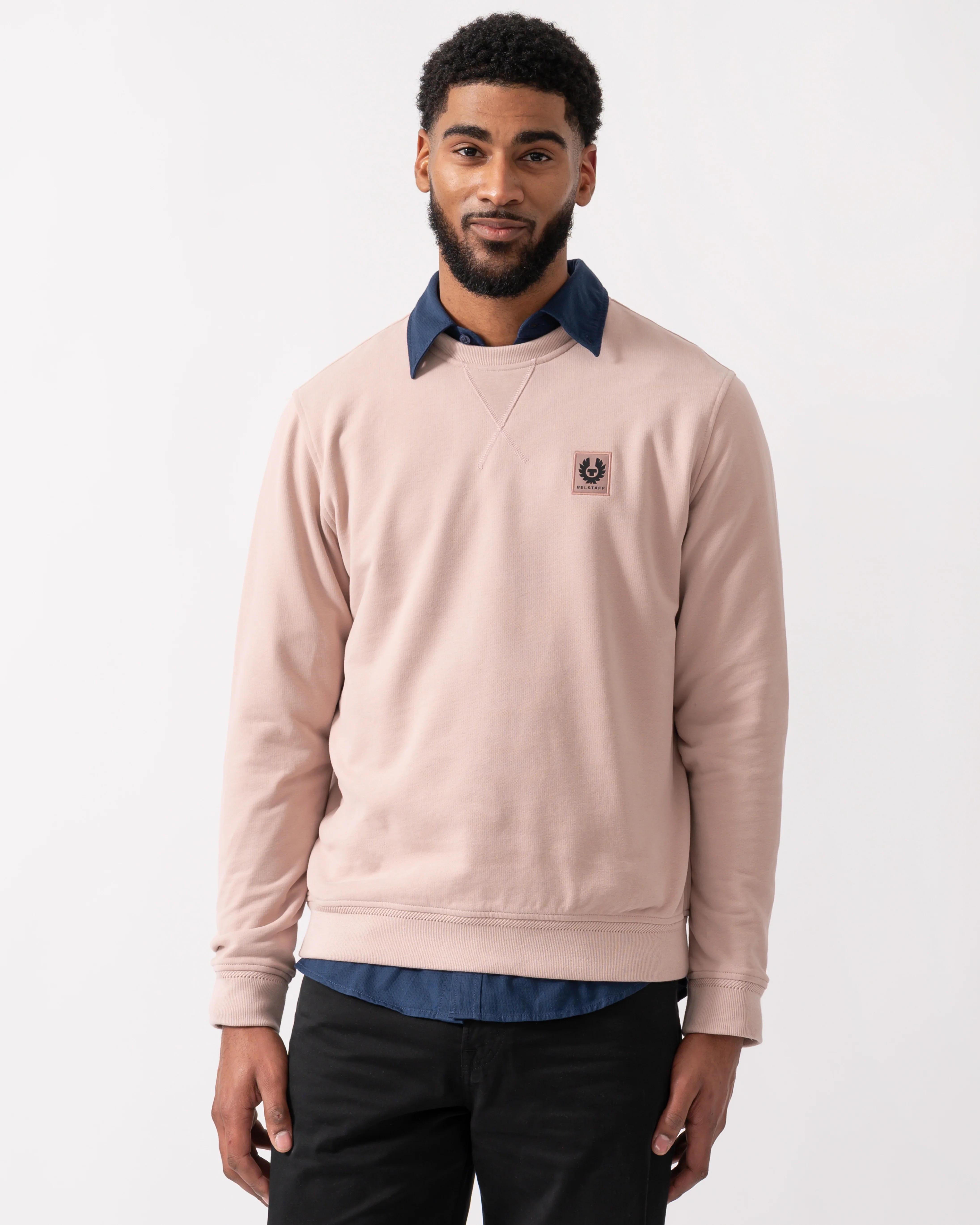 Belstaff Mens Crew Neck Sweatshirt With Logo Patch - Dusk Pink