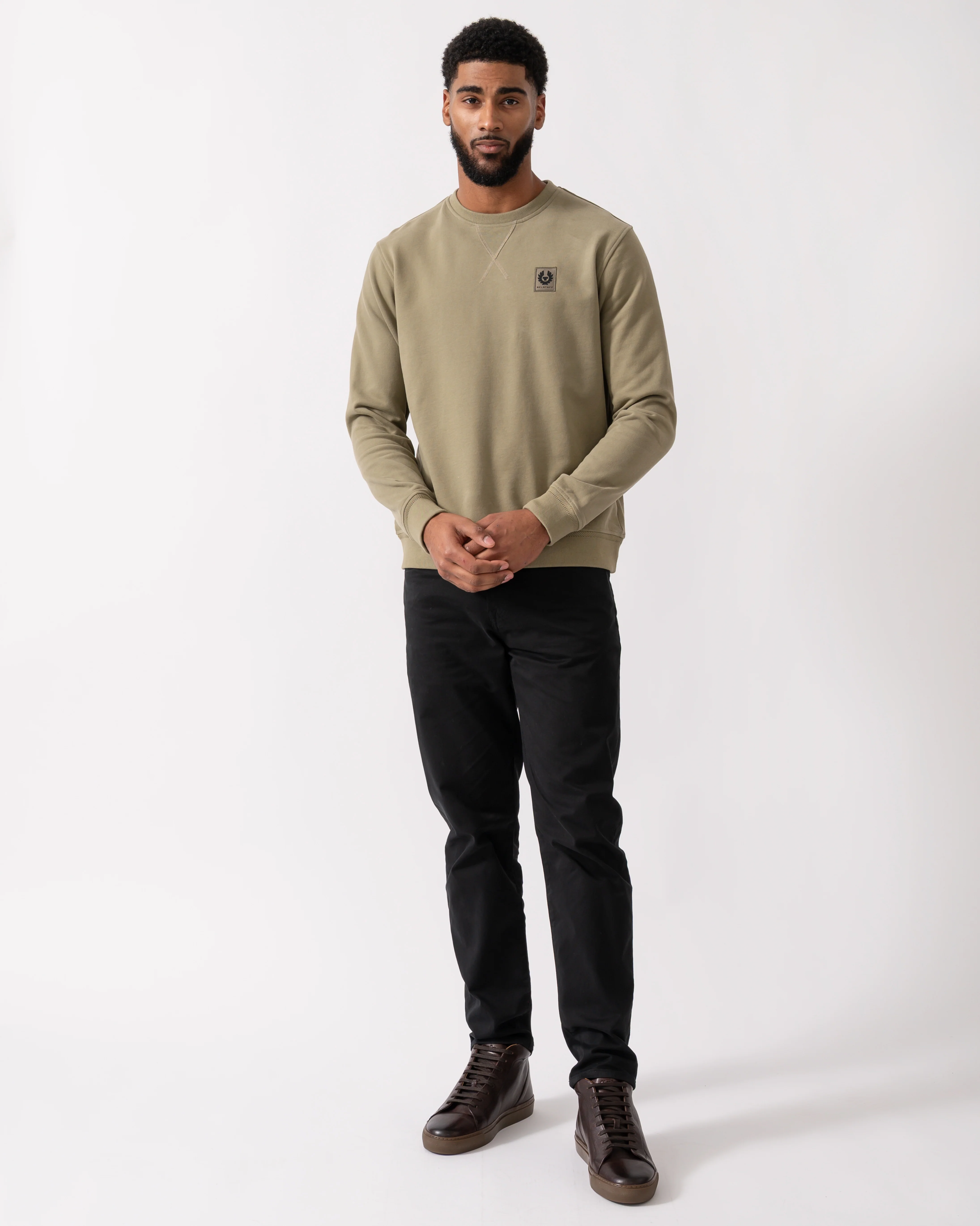 Belstaff Mens Crew Neck Sweatshirt With Logo Patch - Fatigue Green - Image 2