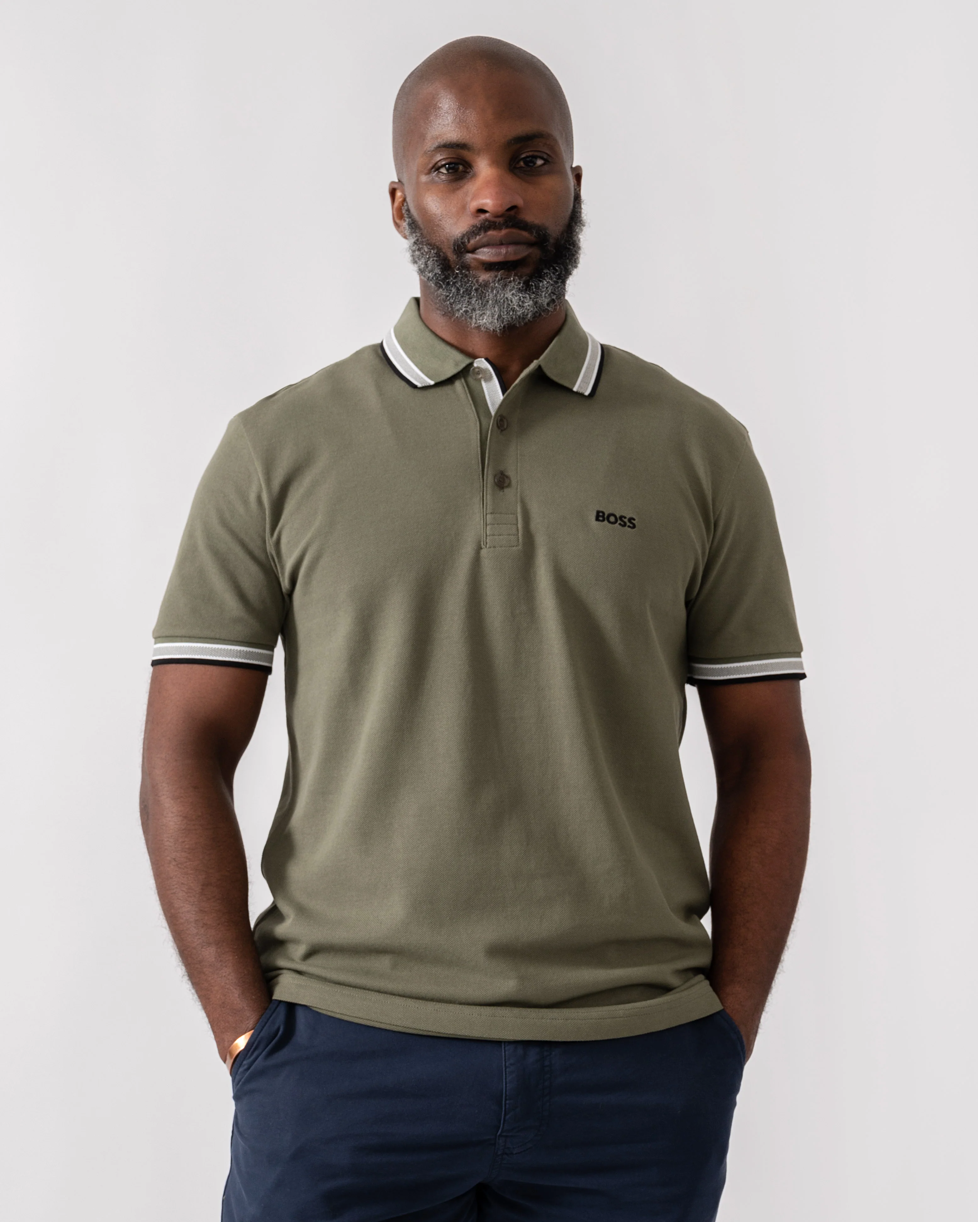 BOSS Green Paddy Mens Cotton-Piqué Polo Shirt with Contrast Logo - Dark Beige 258