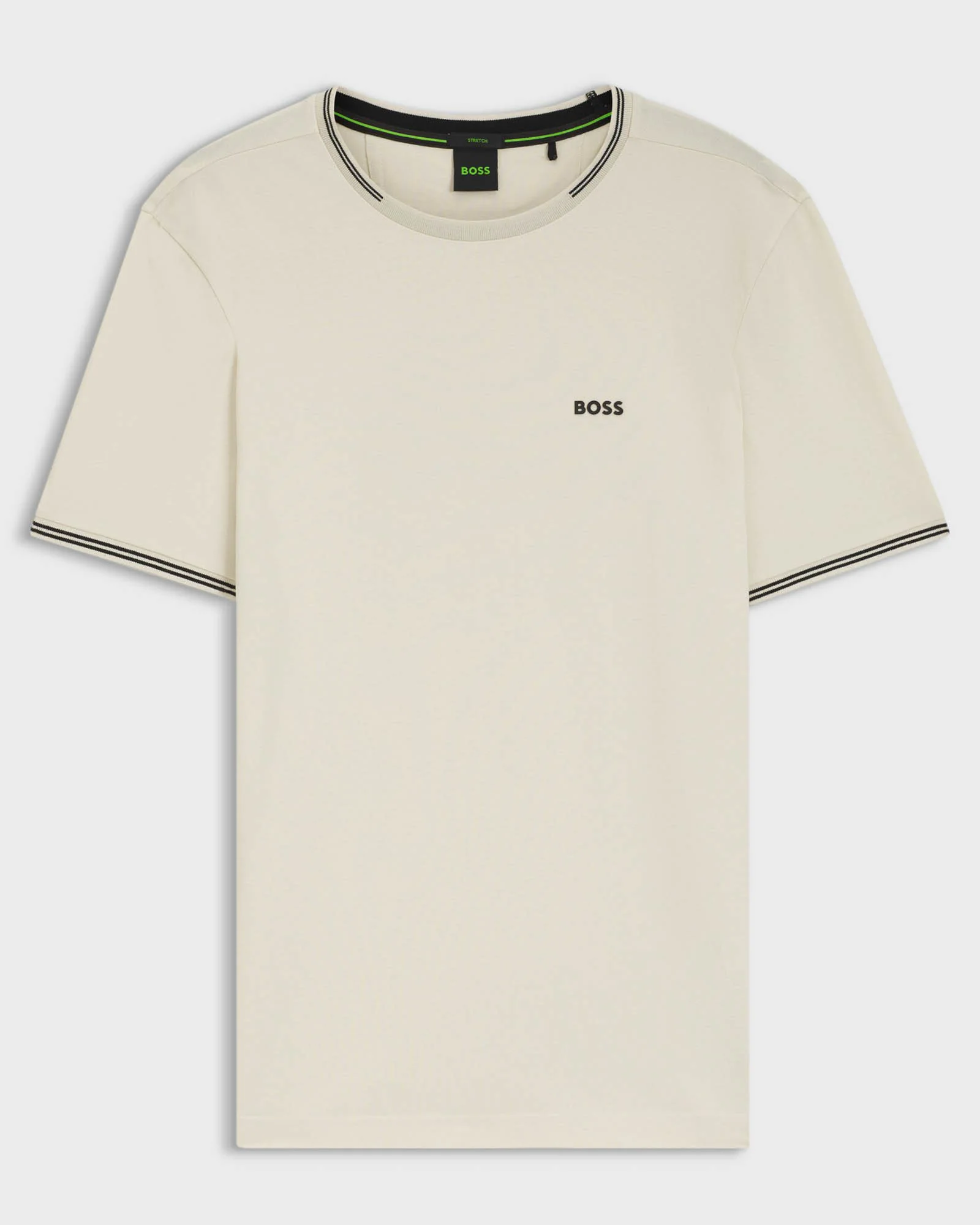 BOSS Green Taul Mens Stretch-Cotton T-Shirt with Stripes and Logo - Open White 131