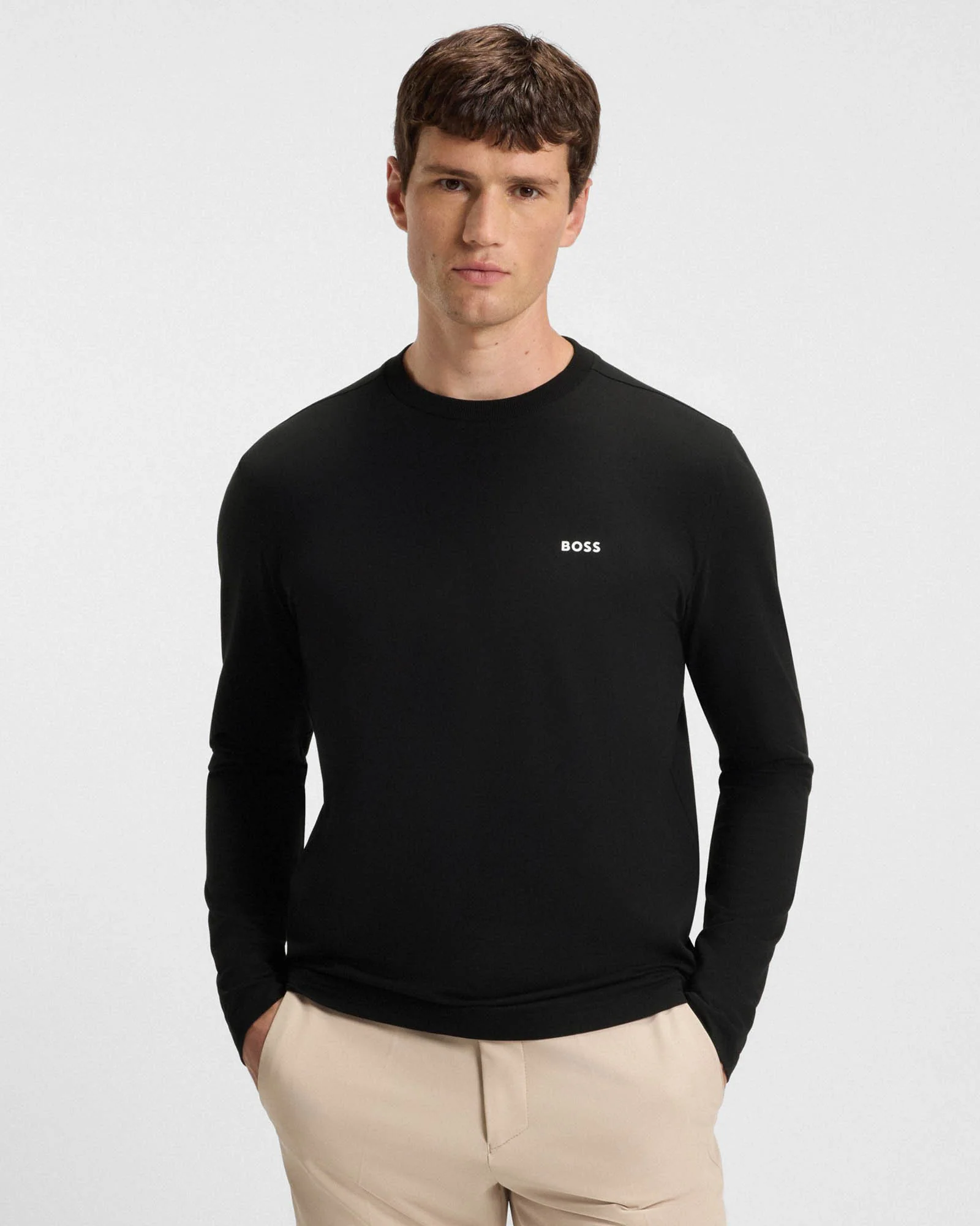 BOSS Green Tee Mens Stretch-Cotton T-Shirt with Contrast Logo - Black 001