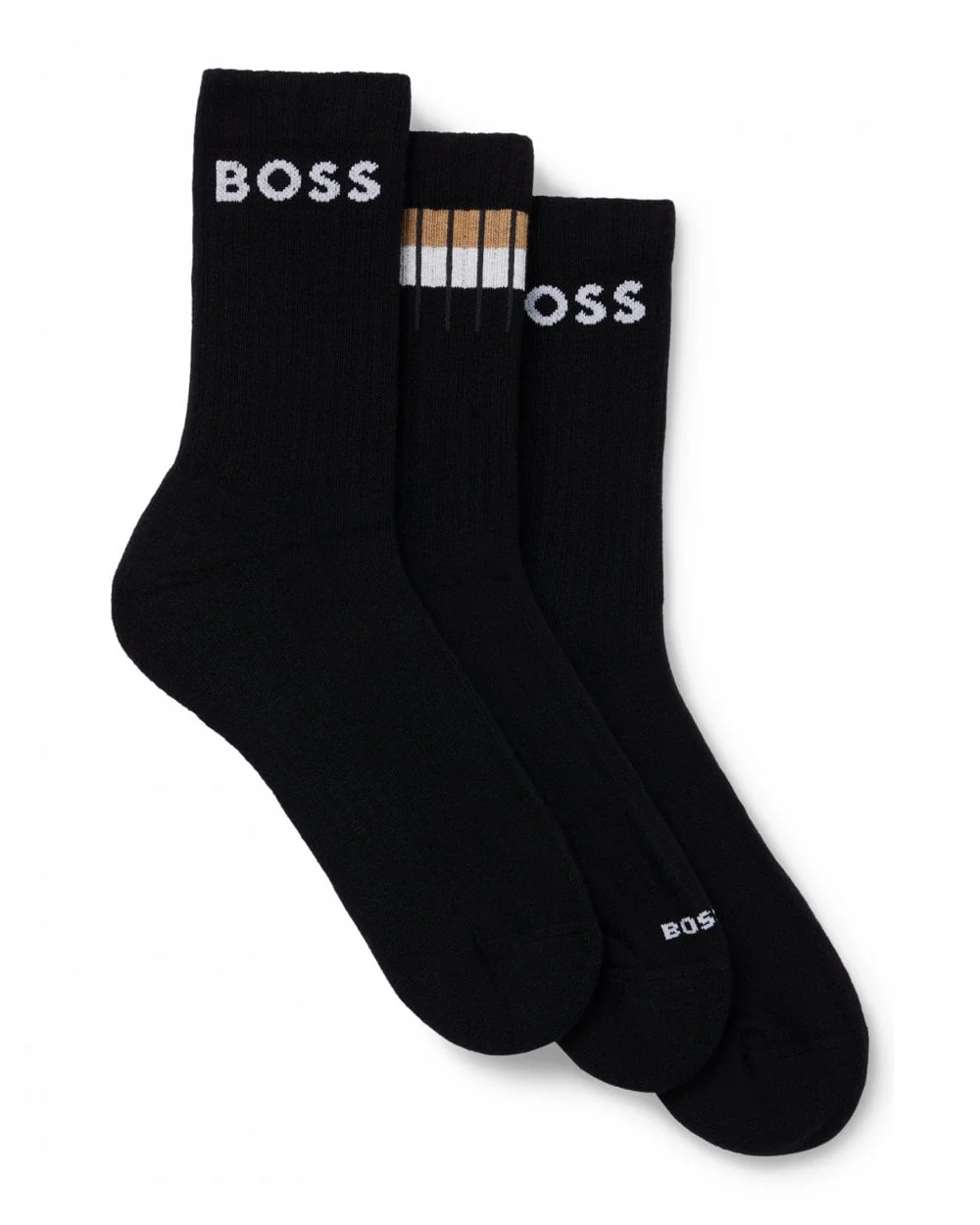 BOSS Orange 3-Pack Mens Quarter Length Rib Stripe Combed Cotton Socks