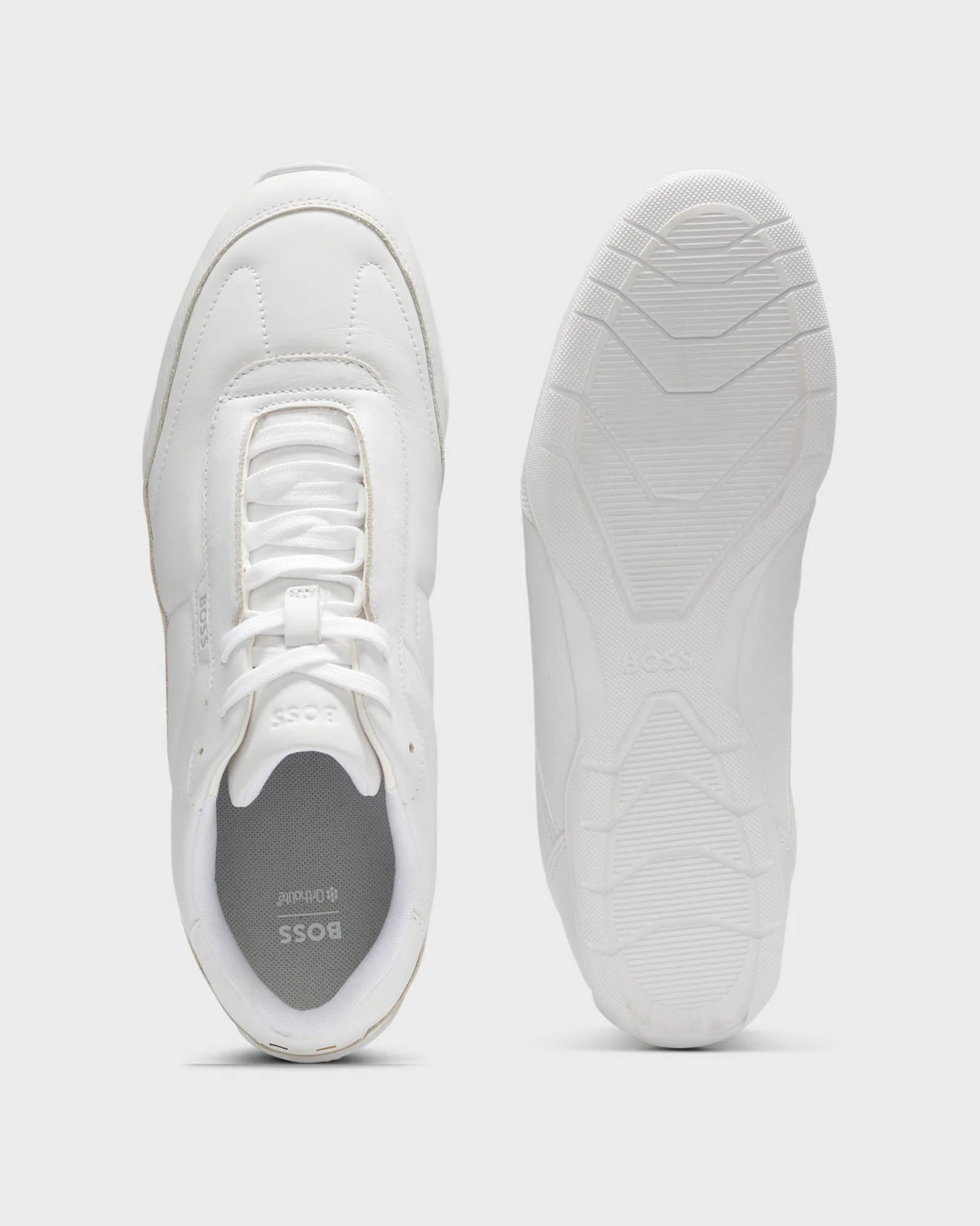 BOSS Orange Jaylen Mens Leather Trainers with Logo Detail - White 100 - Image 4