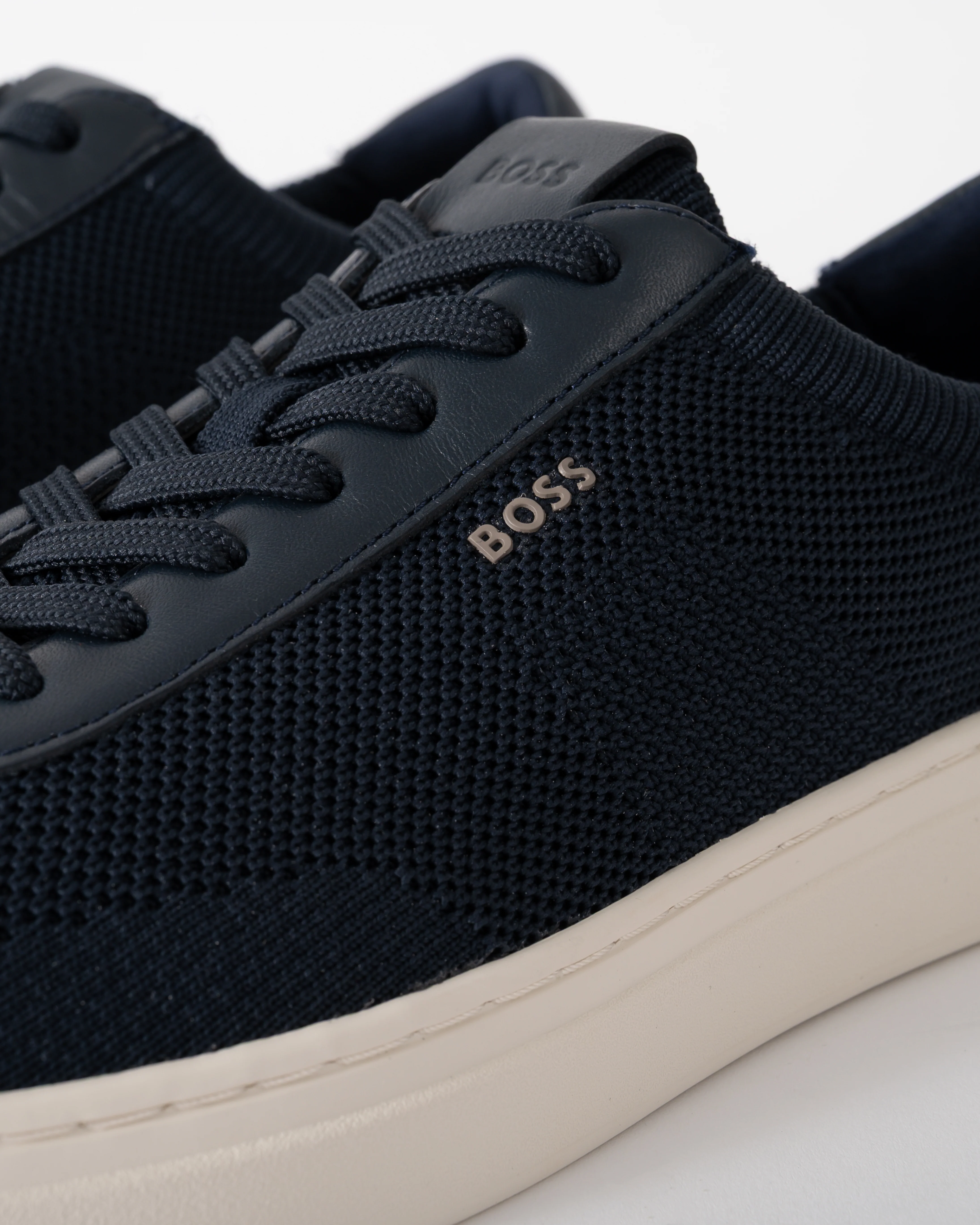 BOSS Orange KieranMens Lace-Up Trainers with Knitted Uppers and Leather Trims  - Dark Blue 401 - Image 2