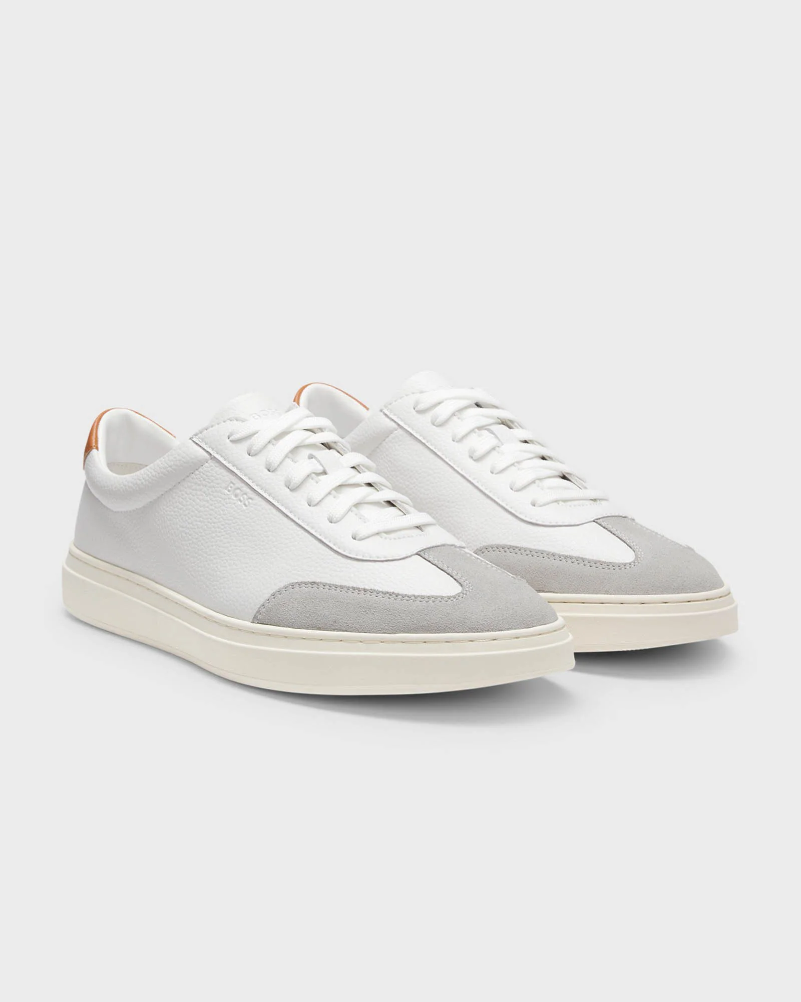 BOSS Orange Kieran Mens Grained-Leather Trainers with Contrast Backtab - Natural 108 - Image 2