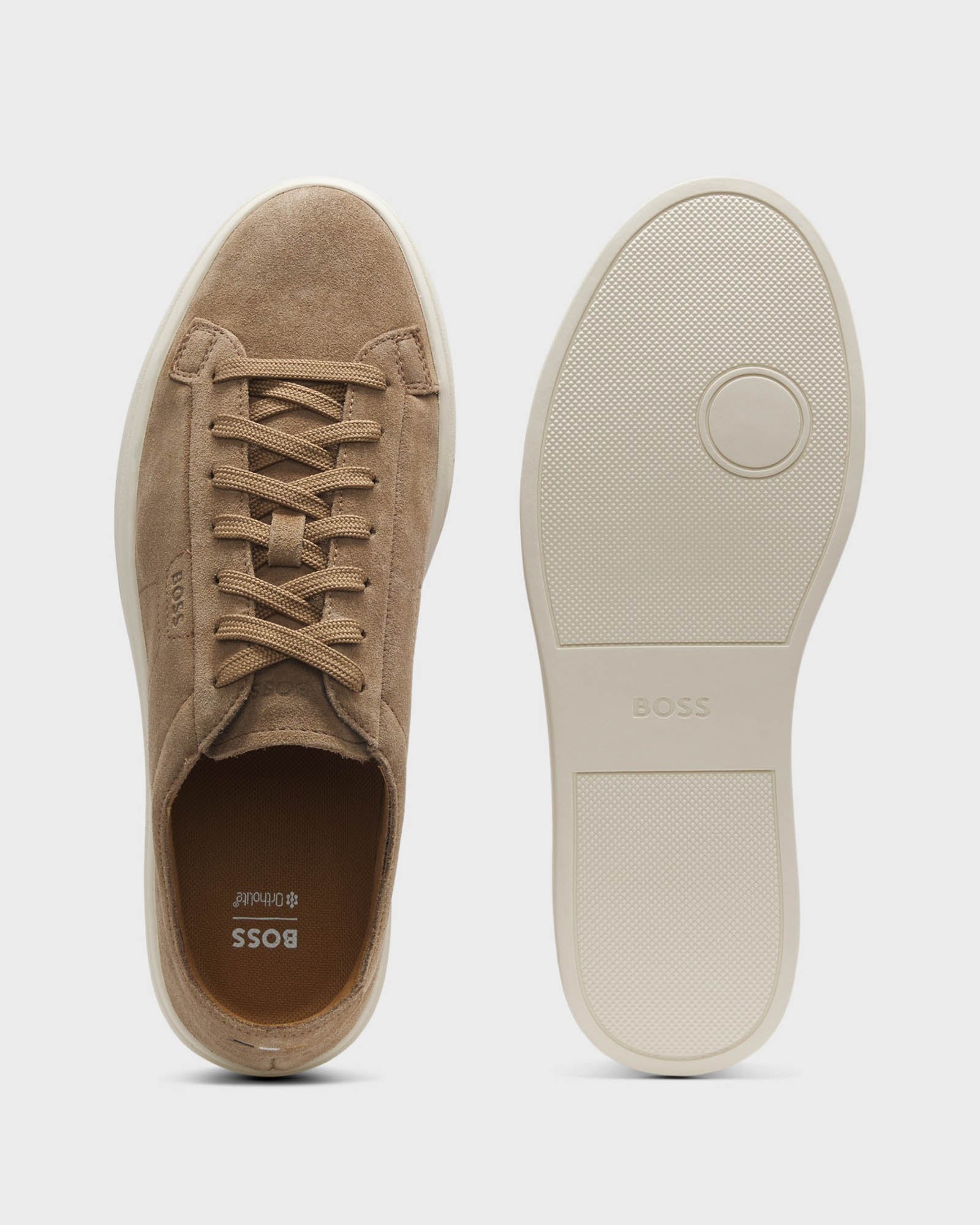 BOSS Orange Kieran Mens Suede Trainers with Embossed Logo - Medium Beige 260 - Image 4