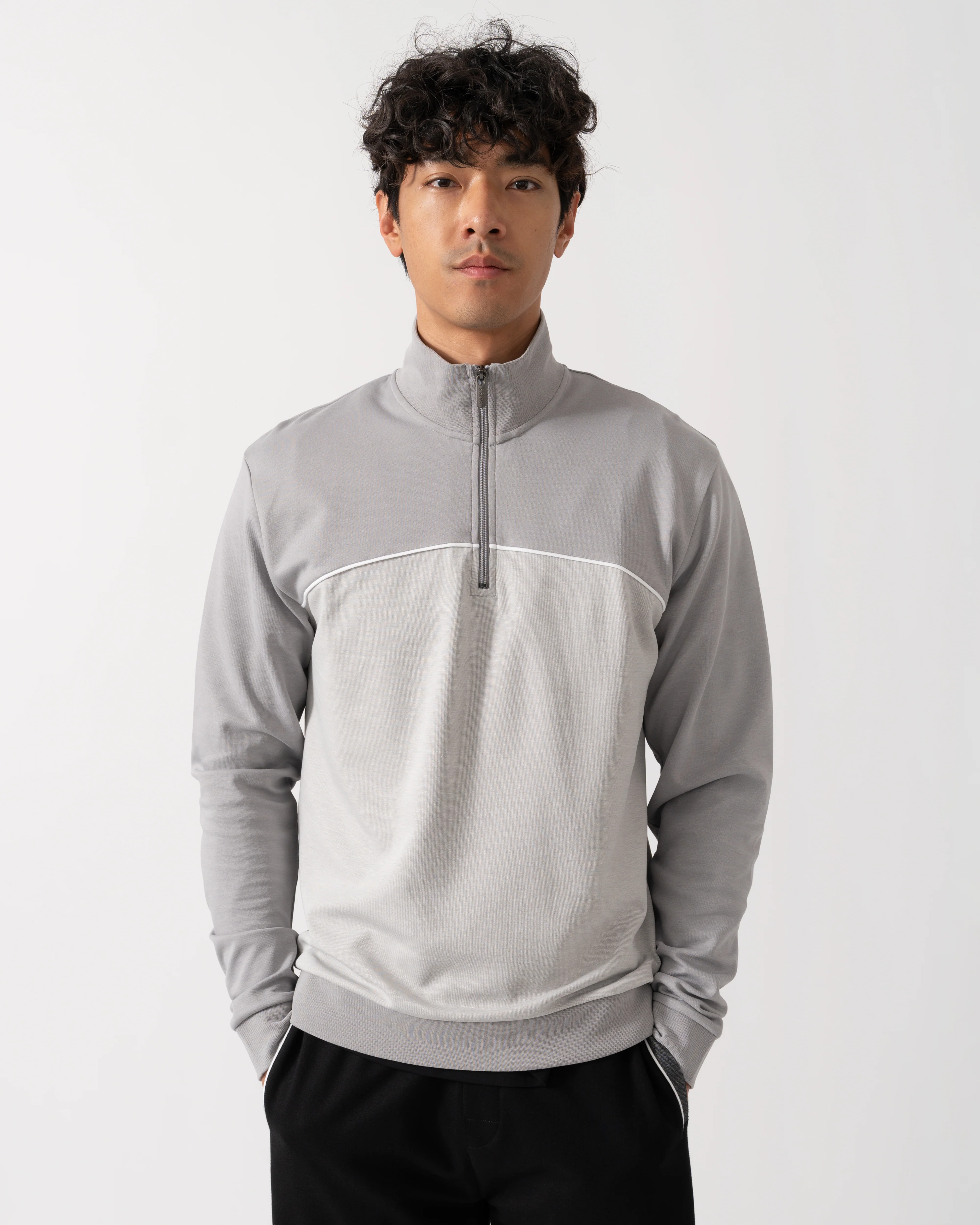 BOSS Orange Mens Loungewear Tracksuit 1/4 Zip Jacket 50545583 - Light/Pastel Grey 050