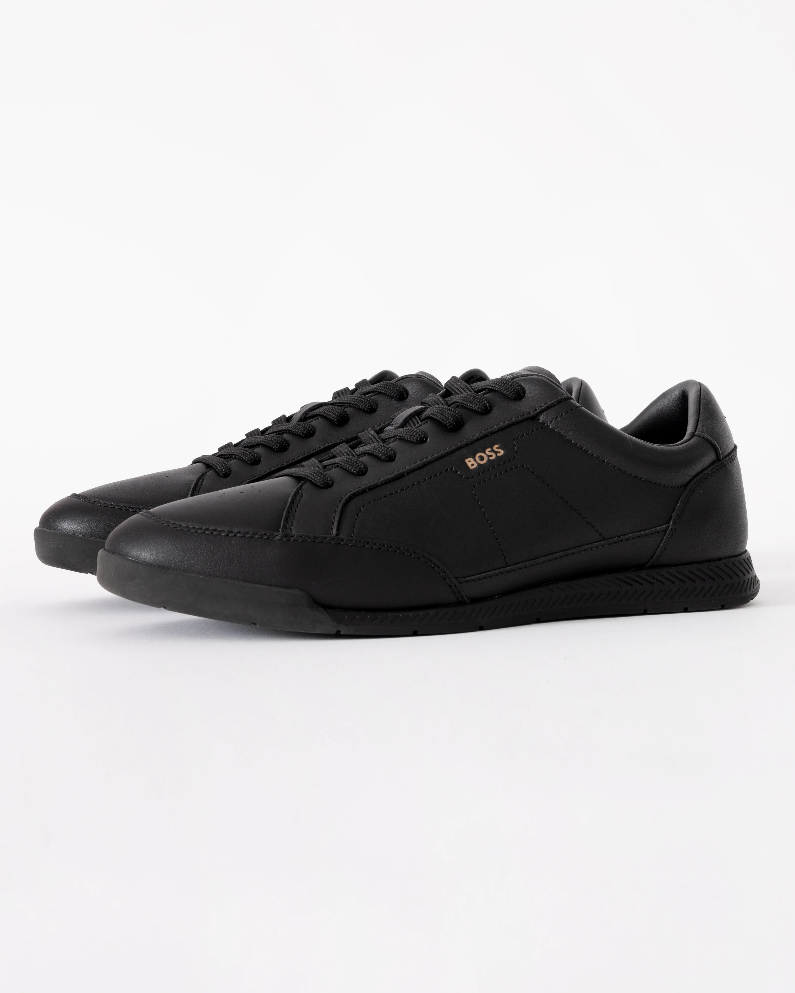 BOSS Orange Nitan Mens Leather Trainers with Embossed Logo - Black 005