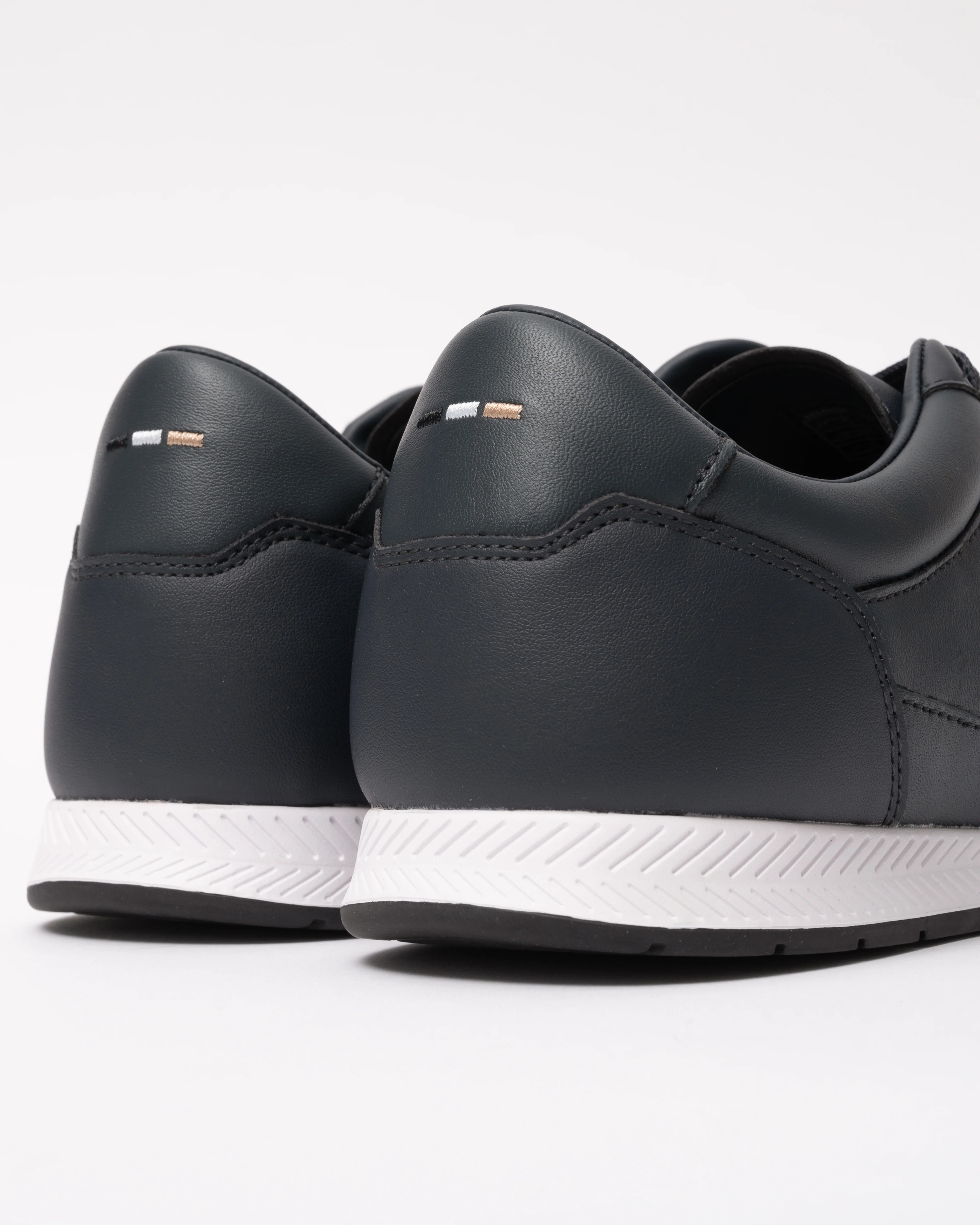 BOSS Orange Nitan Nappa-Leather Trainers With Gold Branding - Dark Blue 401 - Image 2