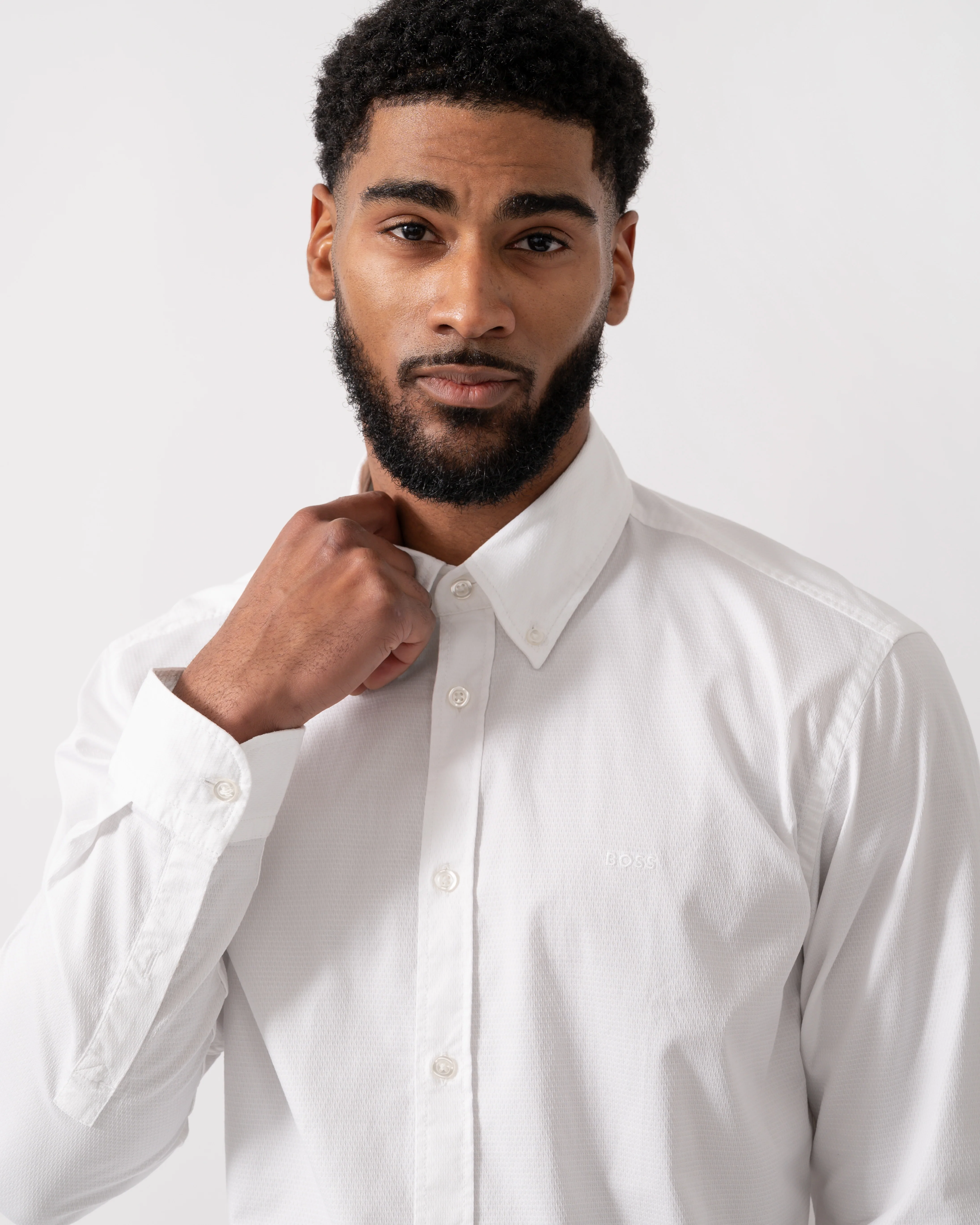 BOSS Orange Rickert Mens Regular-Fit Shirt in Stretch-Cotton Dobby - Natural 101 - Image 3