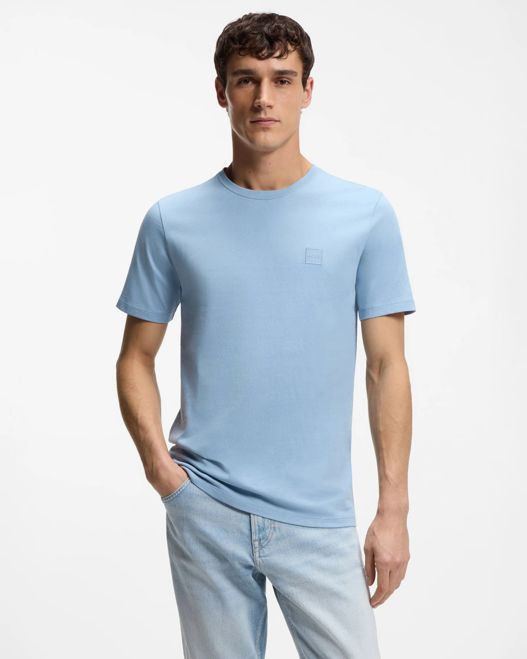 BOSS Orange Tales Mens Cotton-Jersey T-shirt With Logo Patch - Light/Pastel Blue 458