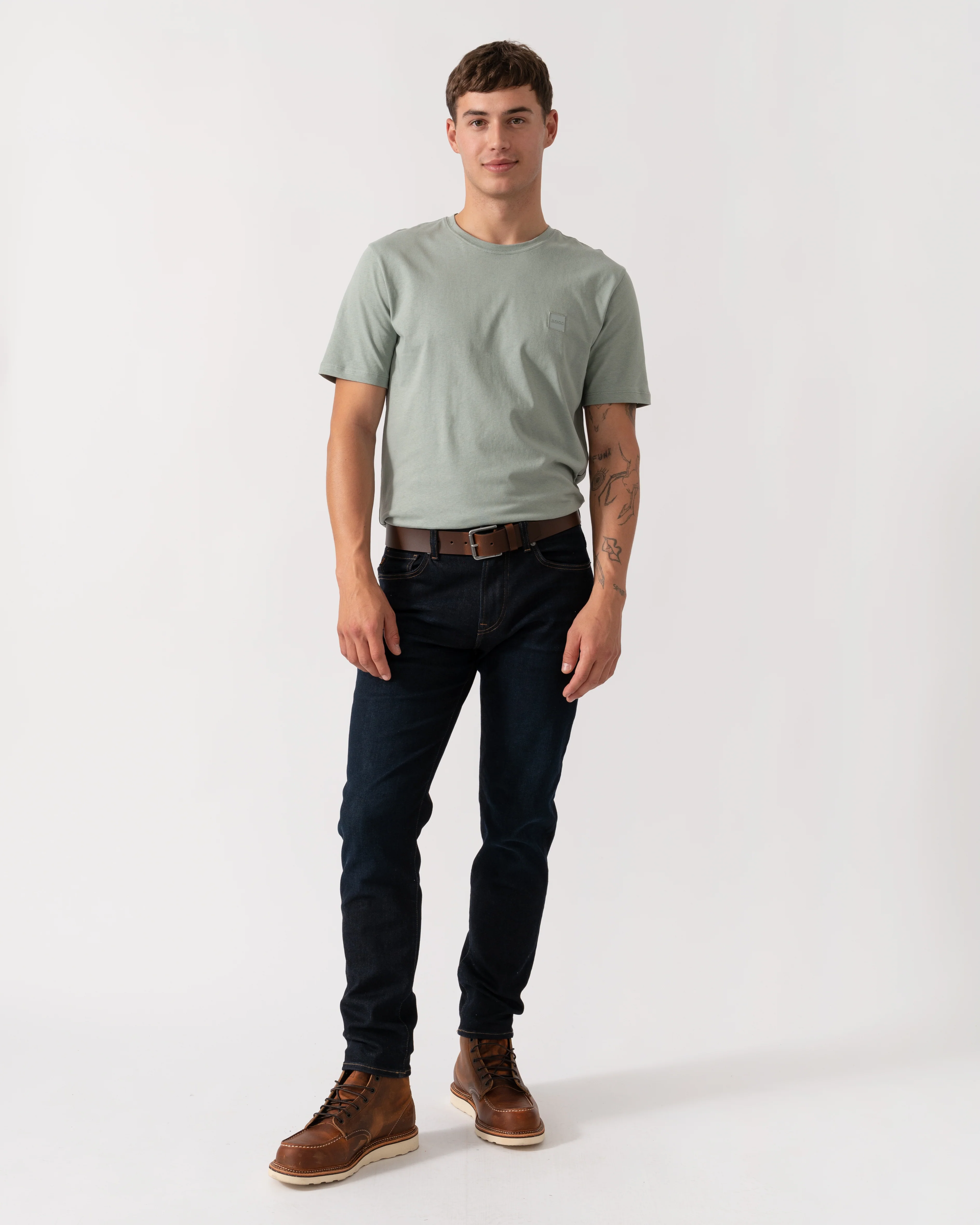 BOSS Orange Tales Mens Cotton-Jersey T-shirt With Logo Patch - Open Green 351
