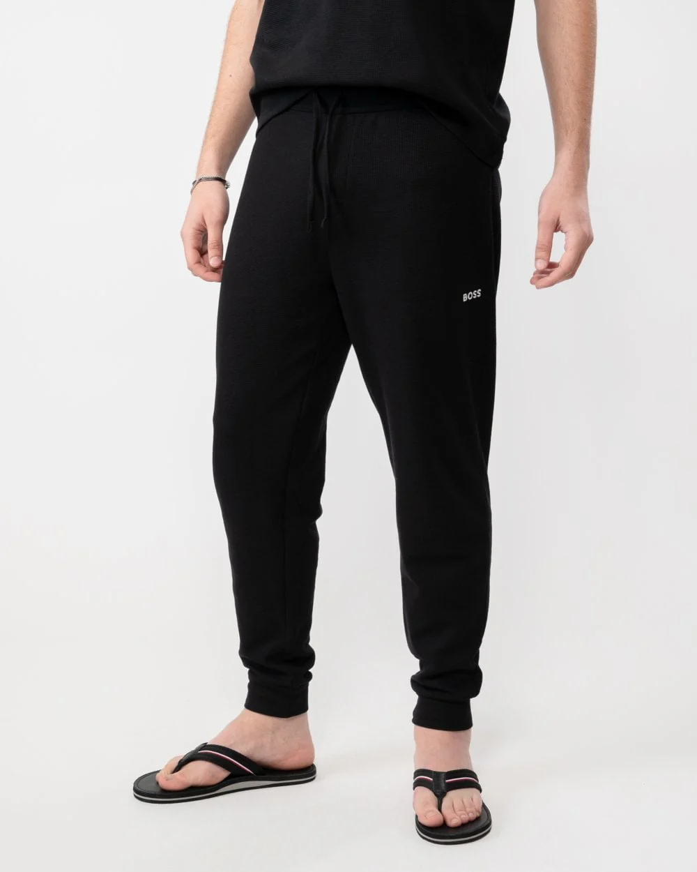 BOSS Orange Waffle Pants Mens Cotton-Blend Pyjama Bottoms with Embroidered Logo