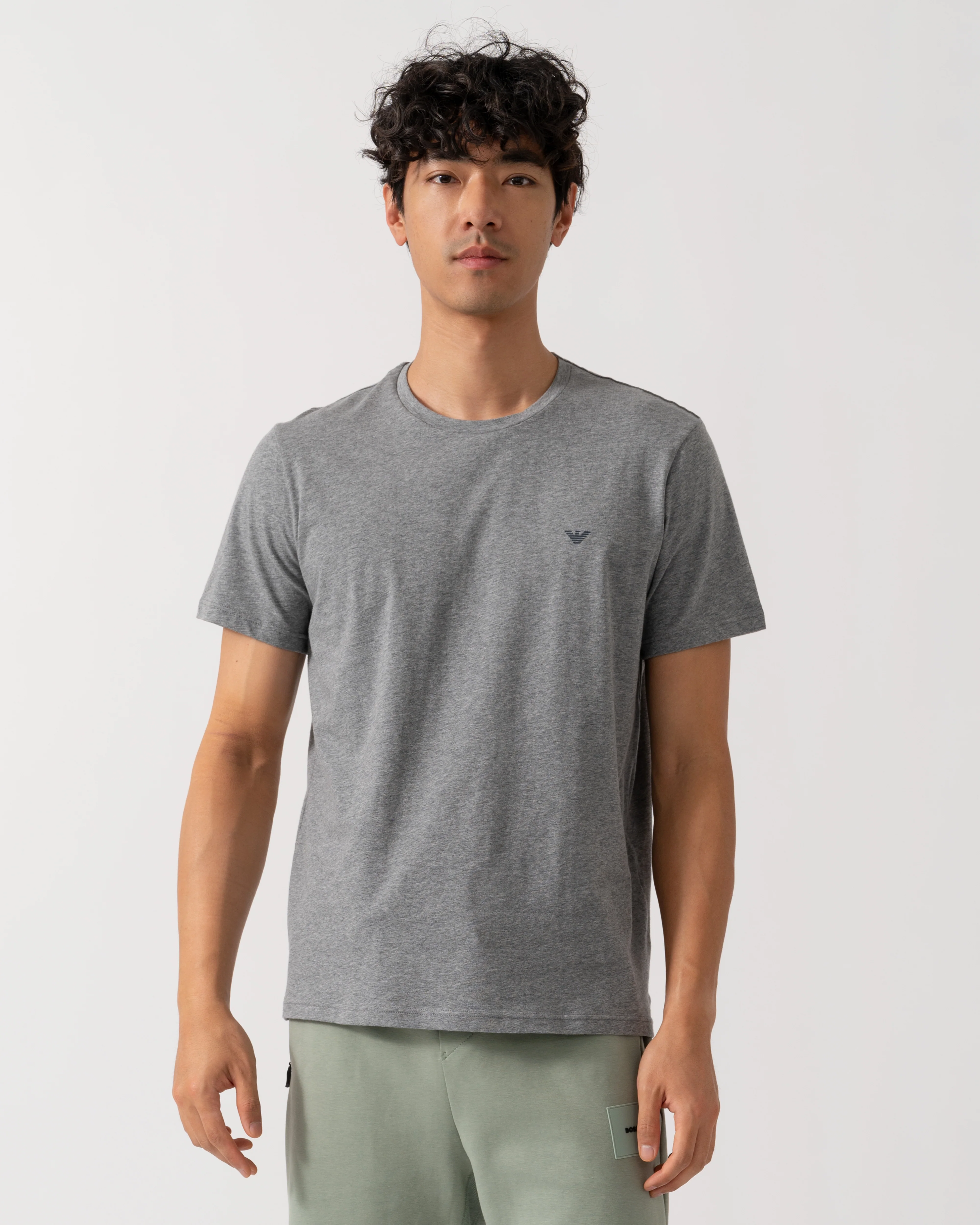 Emporio Armani 2 Pack Mens Eagle Logo Loungewear T-Shirt - Grey Melange/Armani Blue M8098