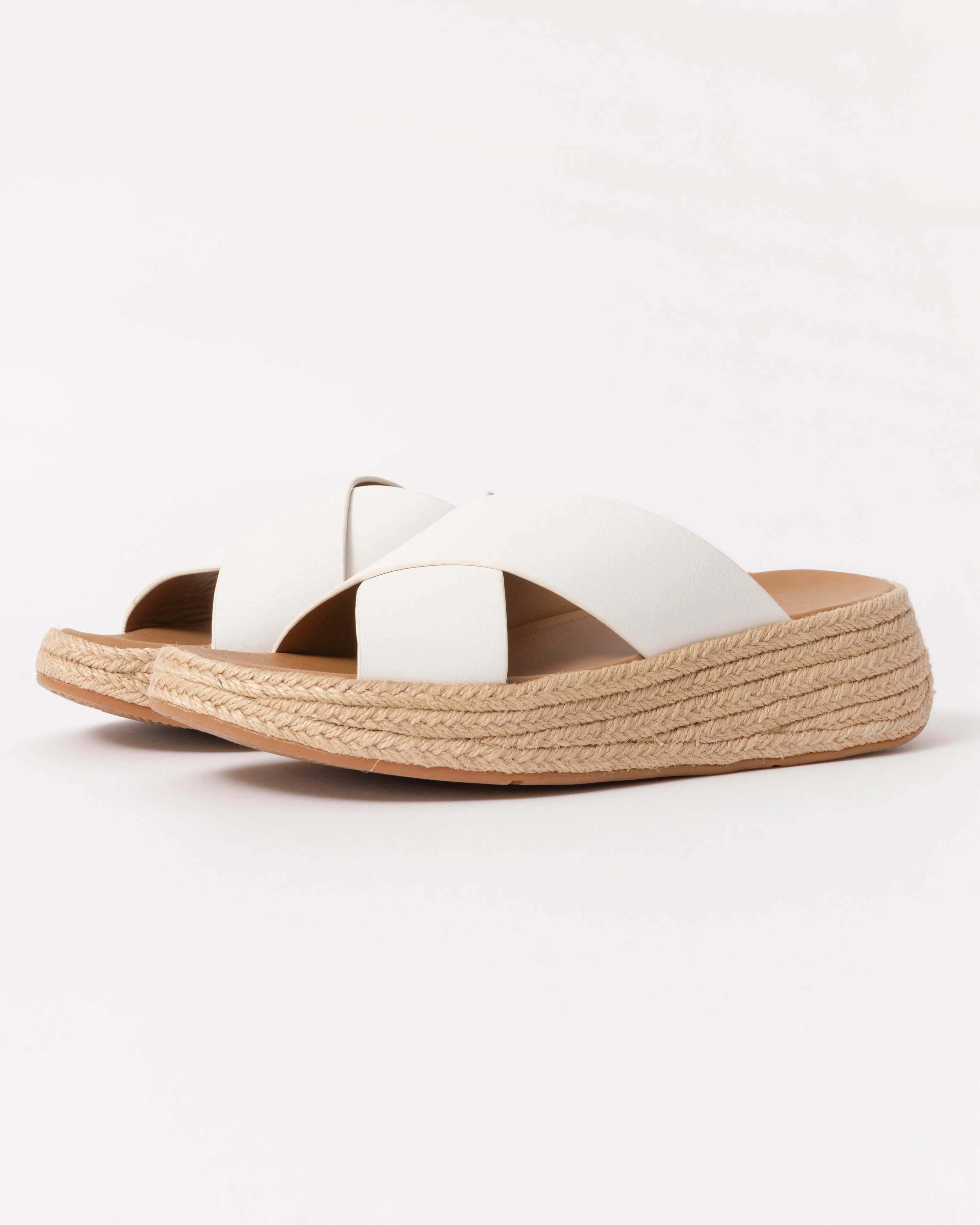 FitFlop Womens F-Mode Espadrille Leather Flatform Cross Slides - Urban White 194