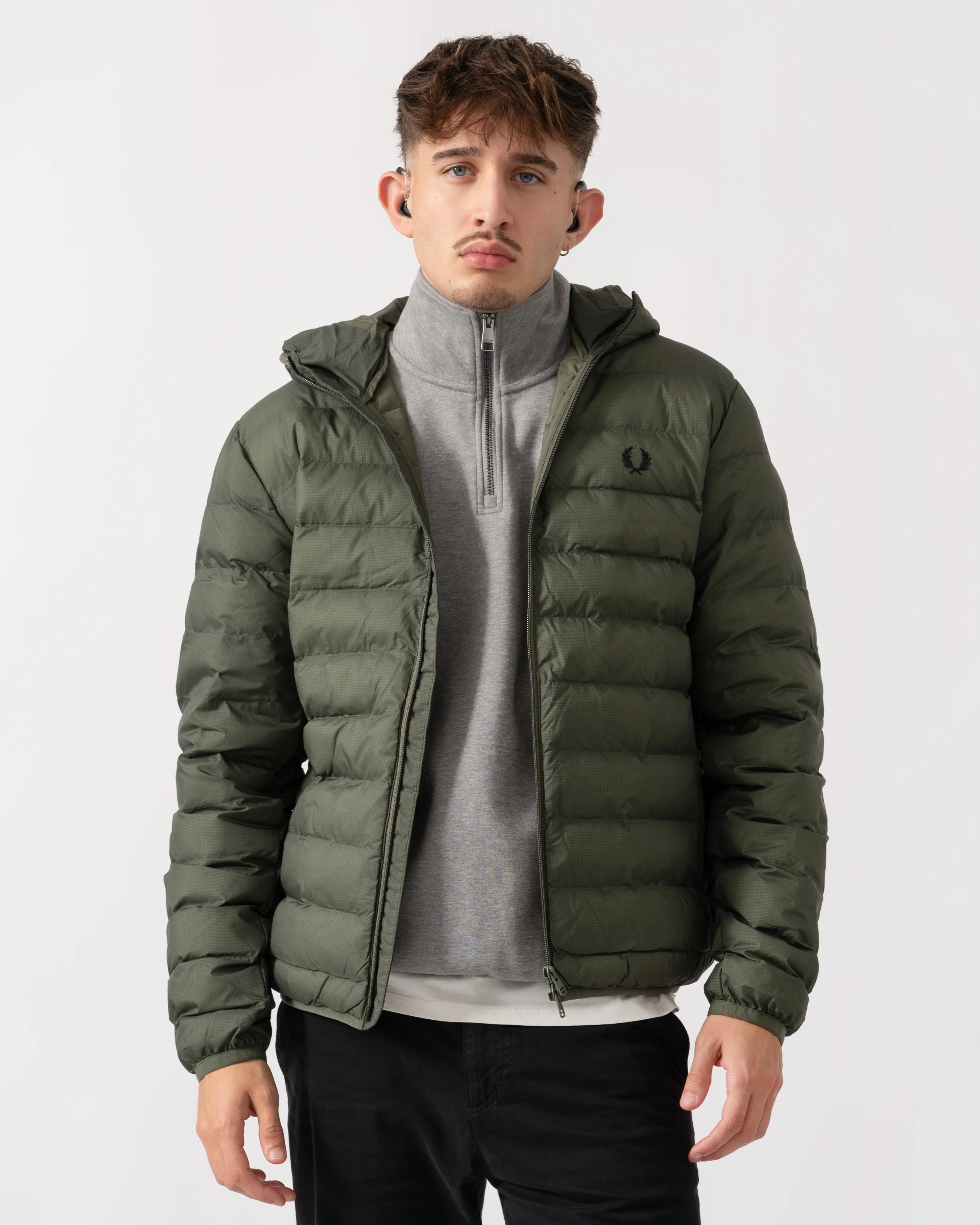 Fred Perry Mens Hooded Padded Jacket - Laurel Wreath Green X21
