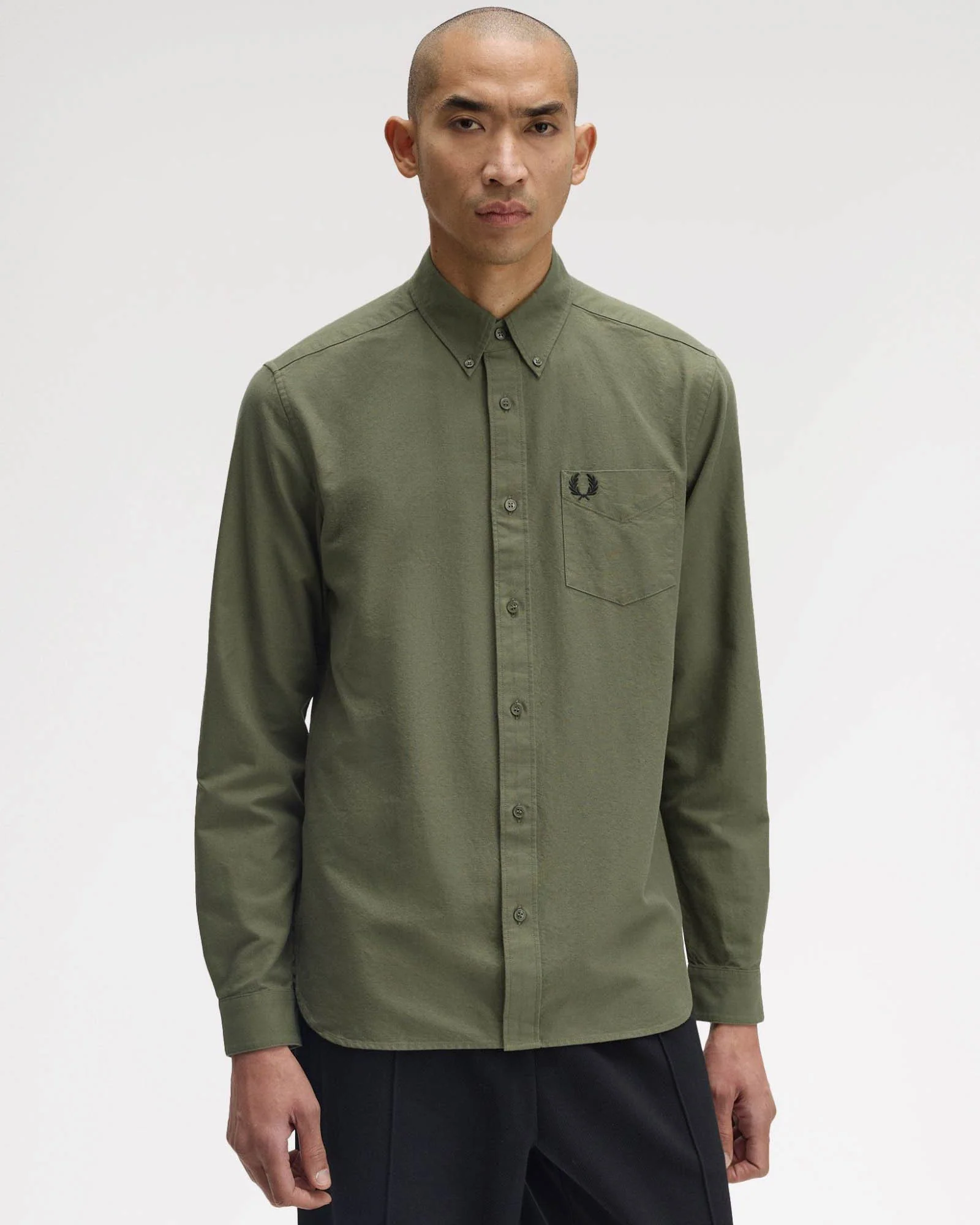 Fred Perry Mens Long Sleeve Oxford Shirt - Laurel Wreath Green X21