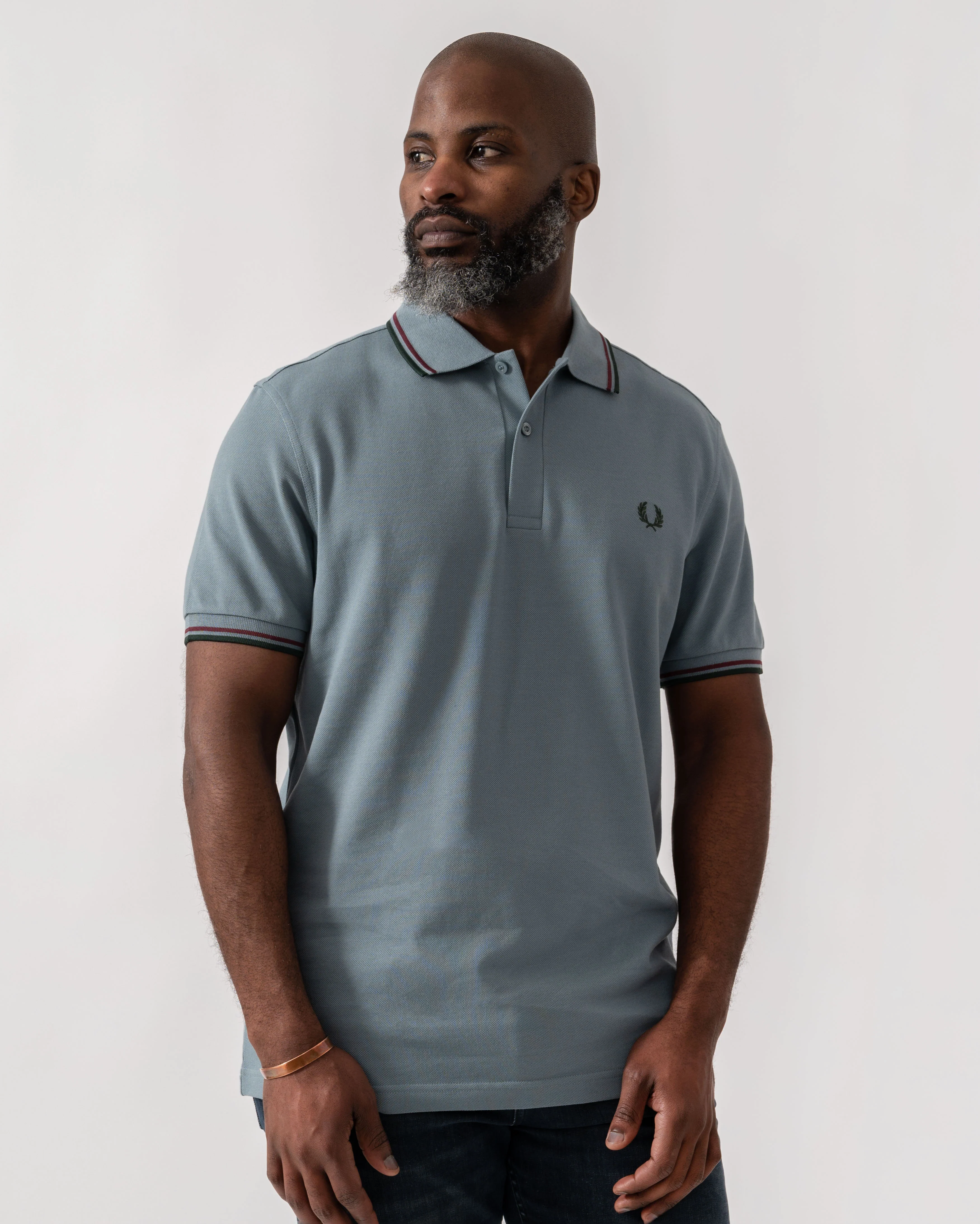 Fred Perry Mens Twin Tipped Signature Polo Shirt - Stockport Blue/Oxblood/Grassroots 98A