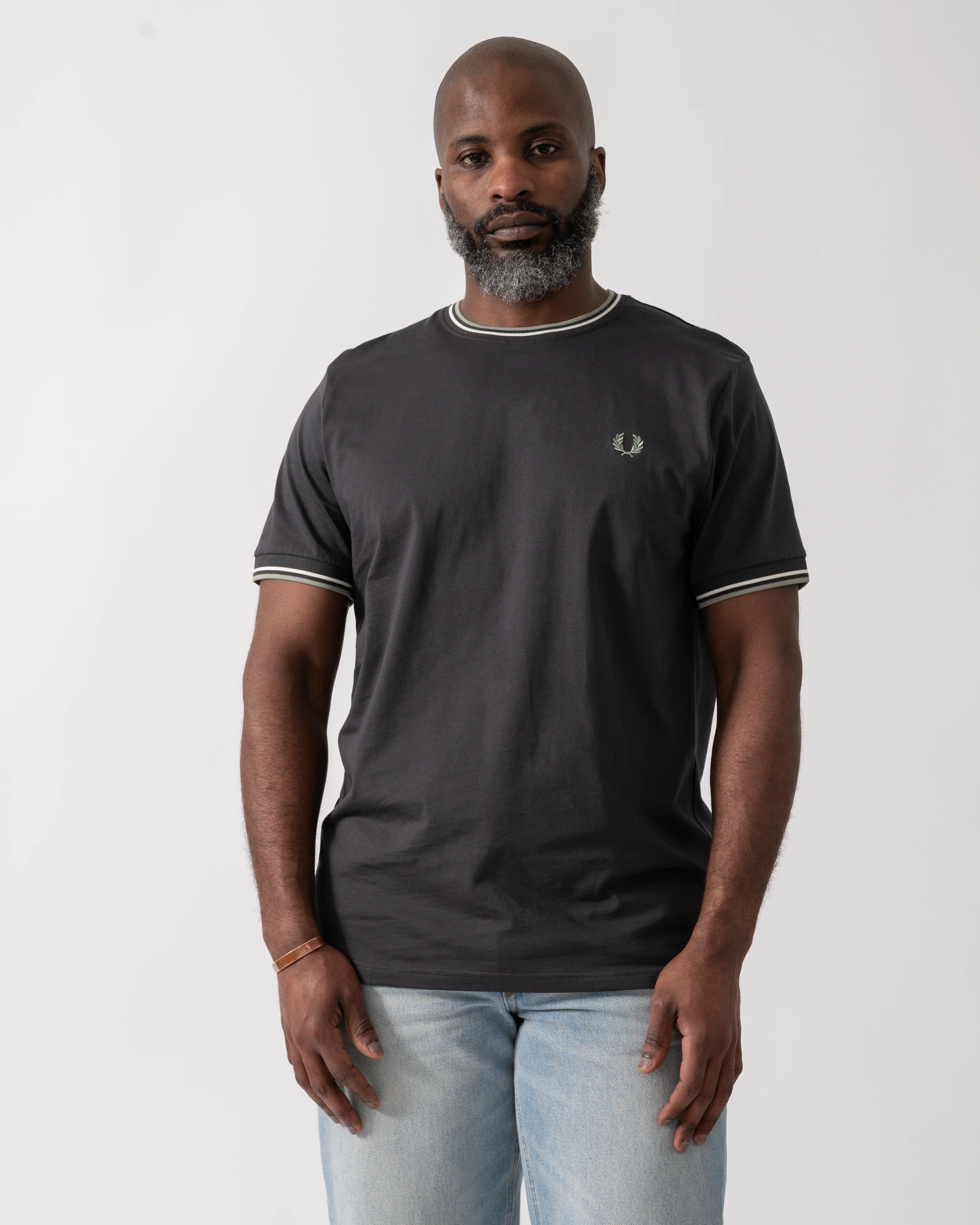 Fred Perry Mens Twin Tipped T-Shirt - Anchor Grey/Ecru/Seagrass 87A