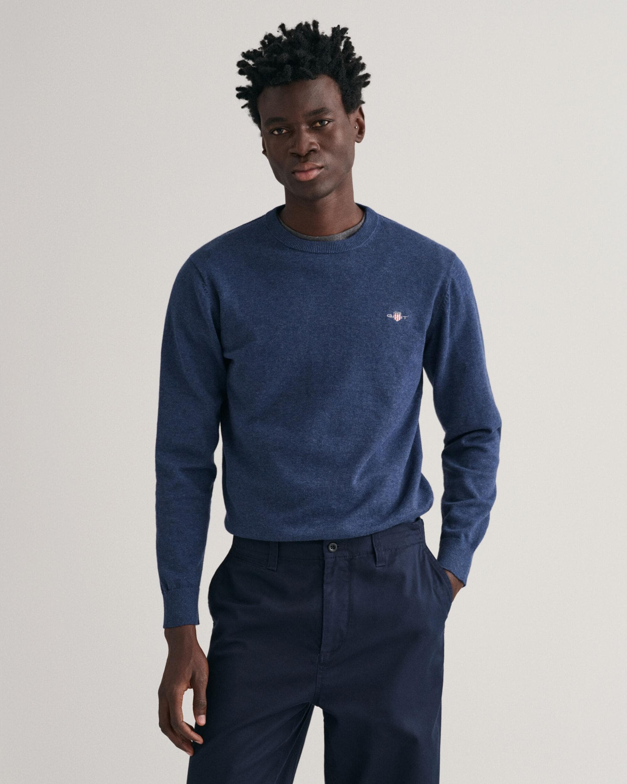 GANT Mens Classic Cotton Crew Neck Jumper - 902 Dark Jeansblue Melange