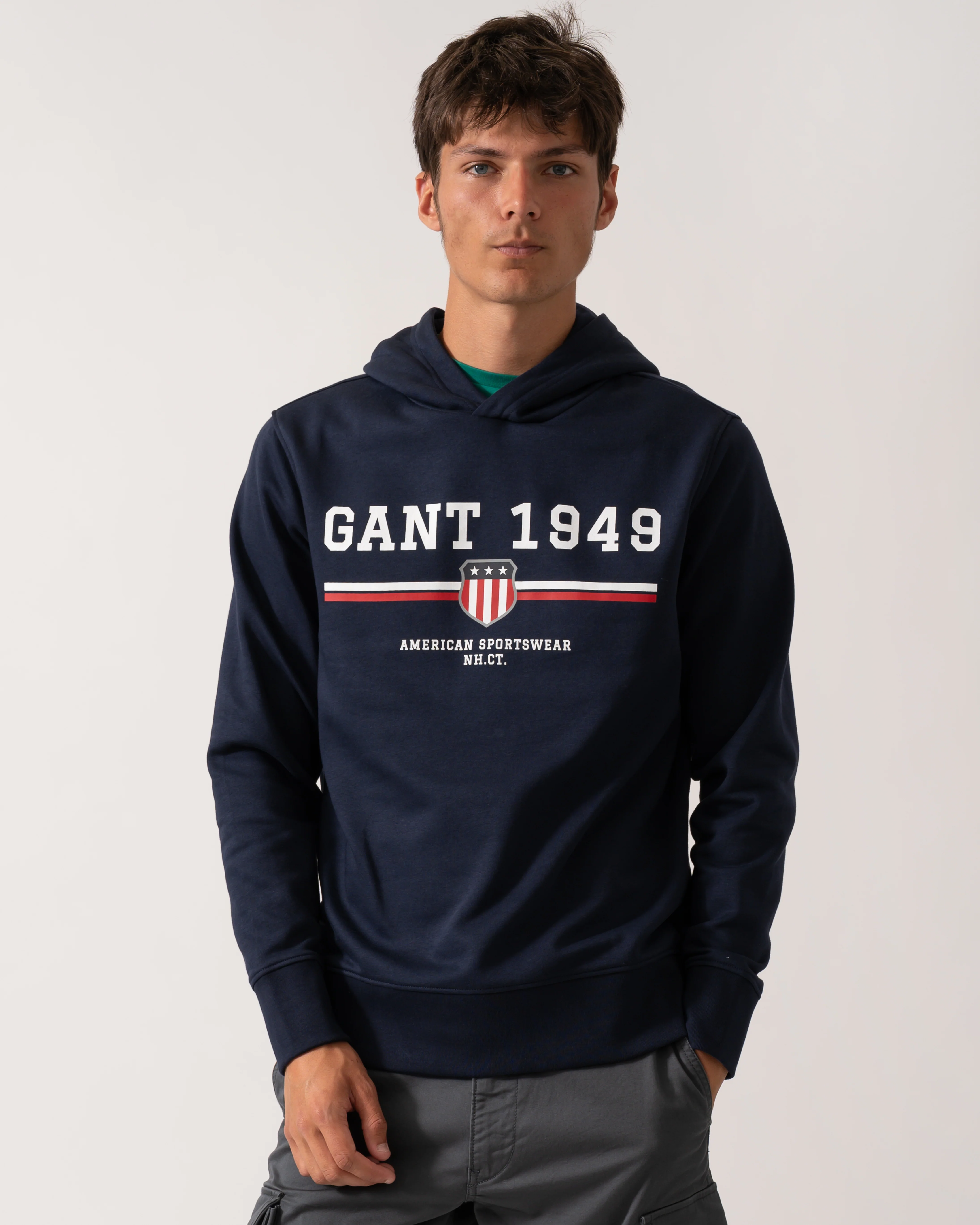 GANT Mens Graphic Pullover Hoodie - 433 Evening Blue