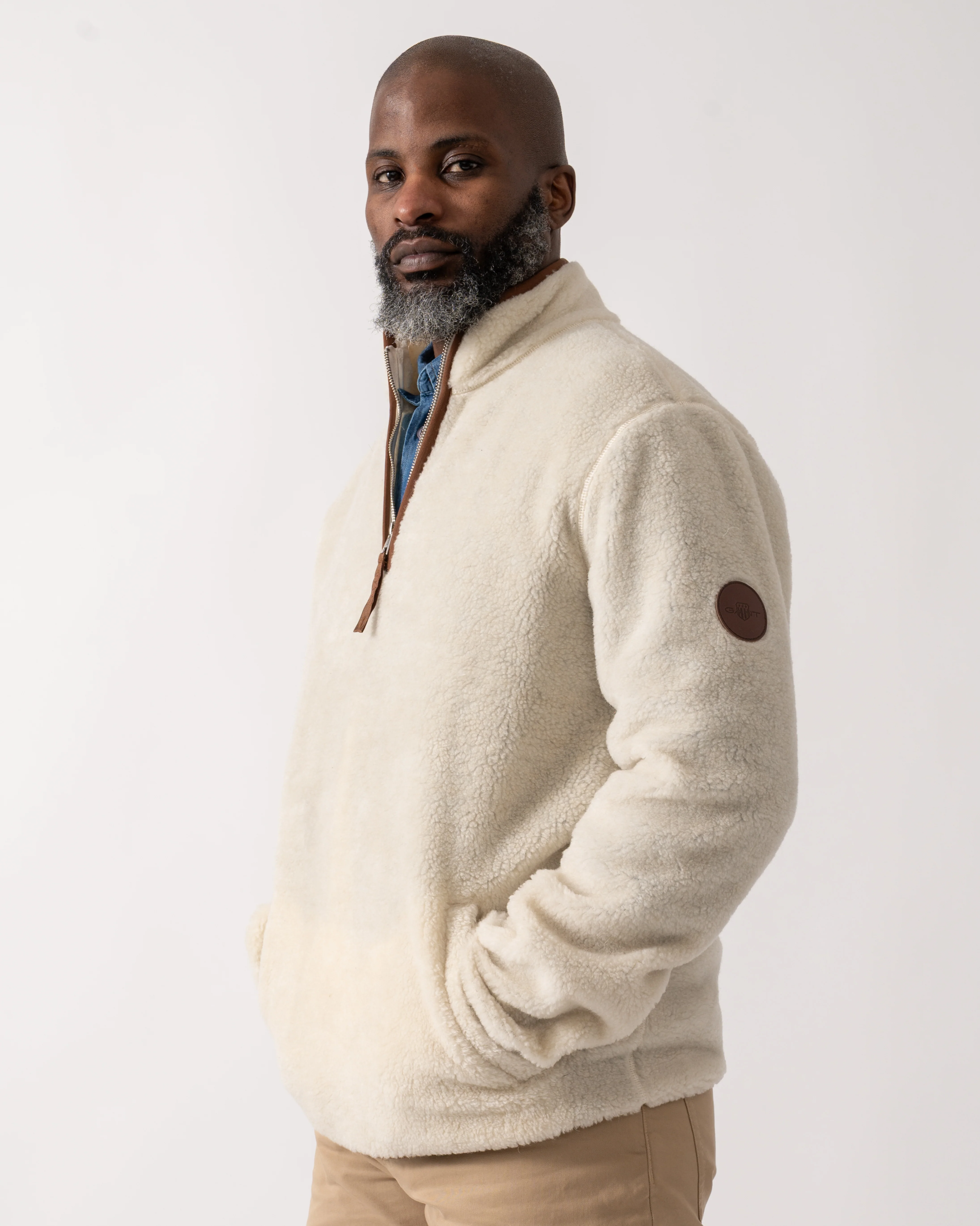 GANT Mens Half Zip Fleece - 130 Cream