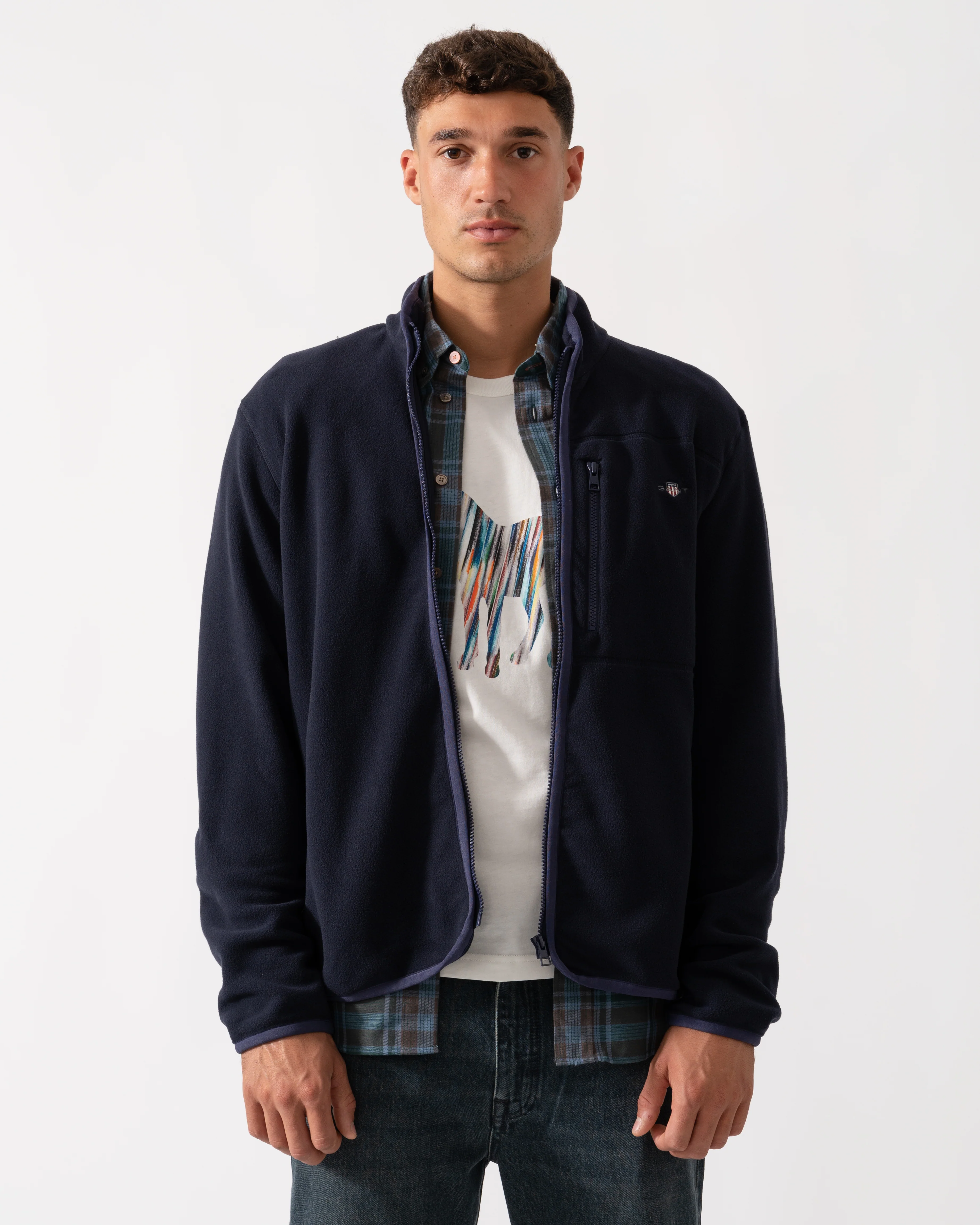 GANT Mens Micro Fleece Jacket - 433 Evening Blue