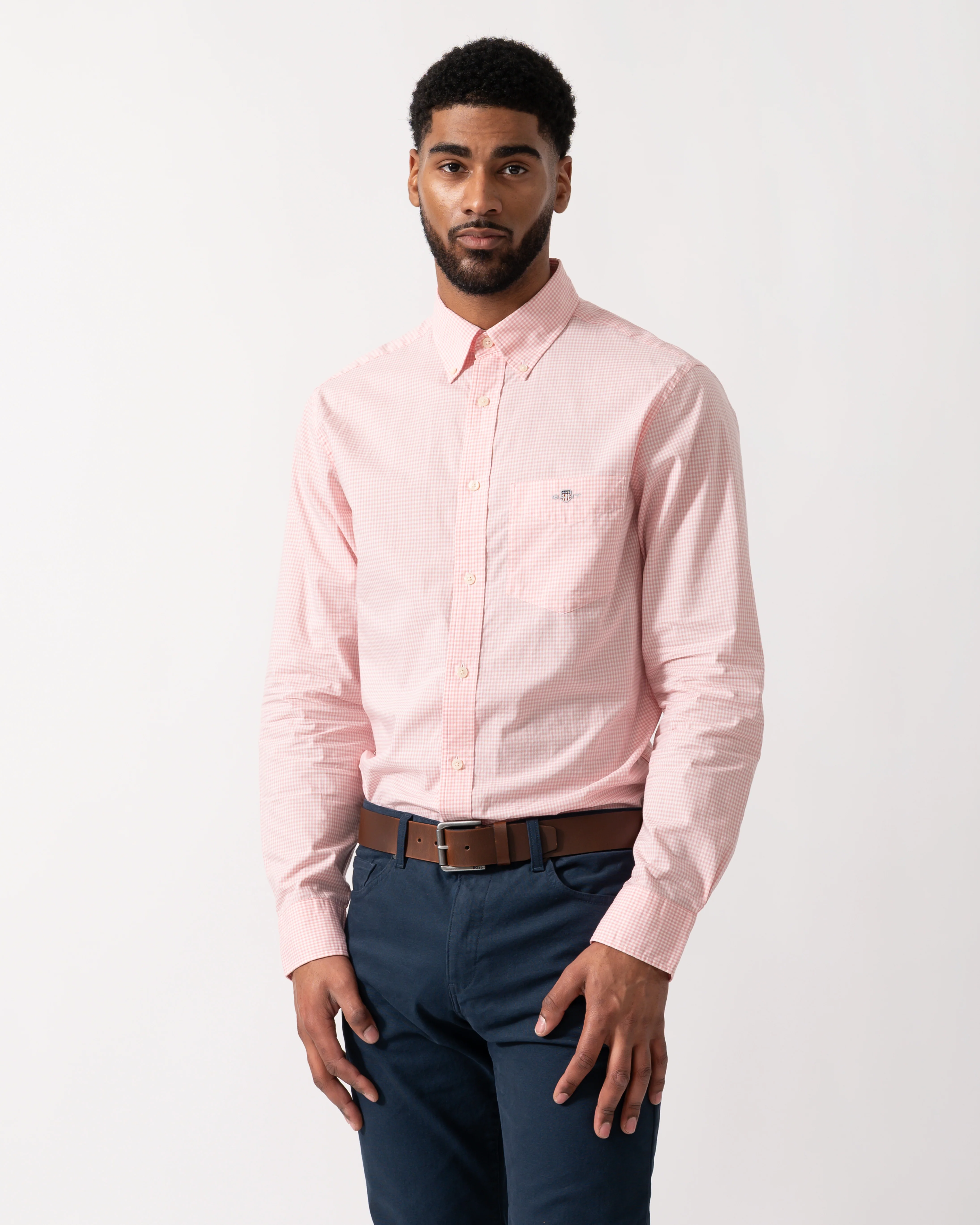 GANT Mens Regular Fit Classic Poplin Gingham Shirt - 666 Washed Pink