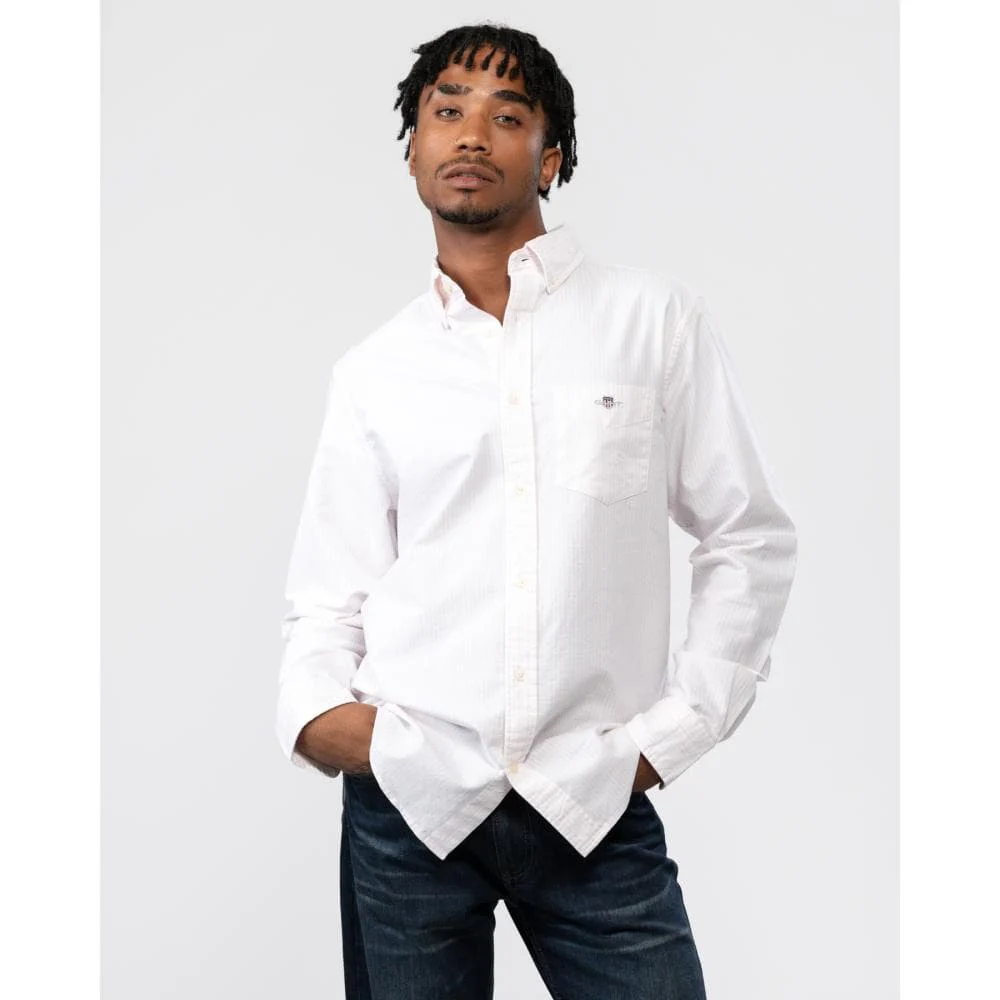 GANT Mens Regular Fit Long Sleeve Oxford Banker Stripe Shirt - 662 Light Pink