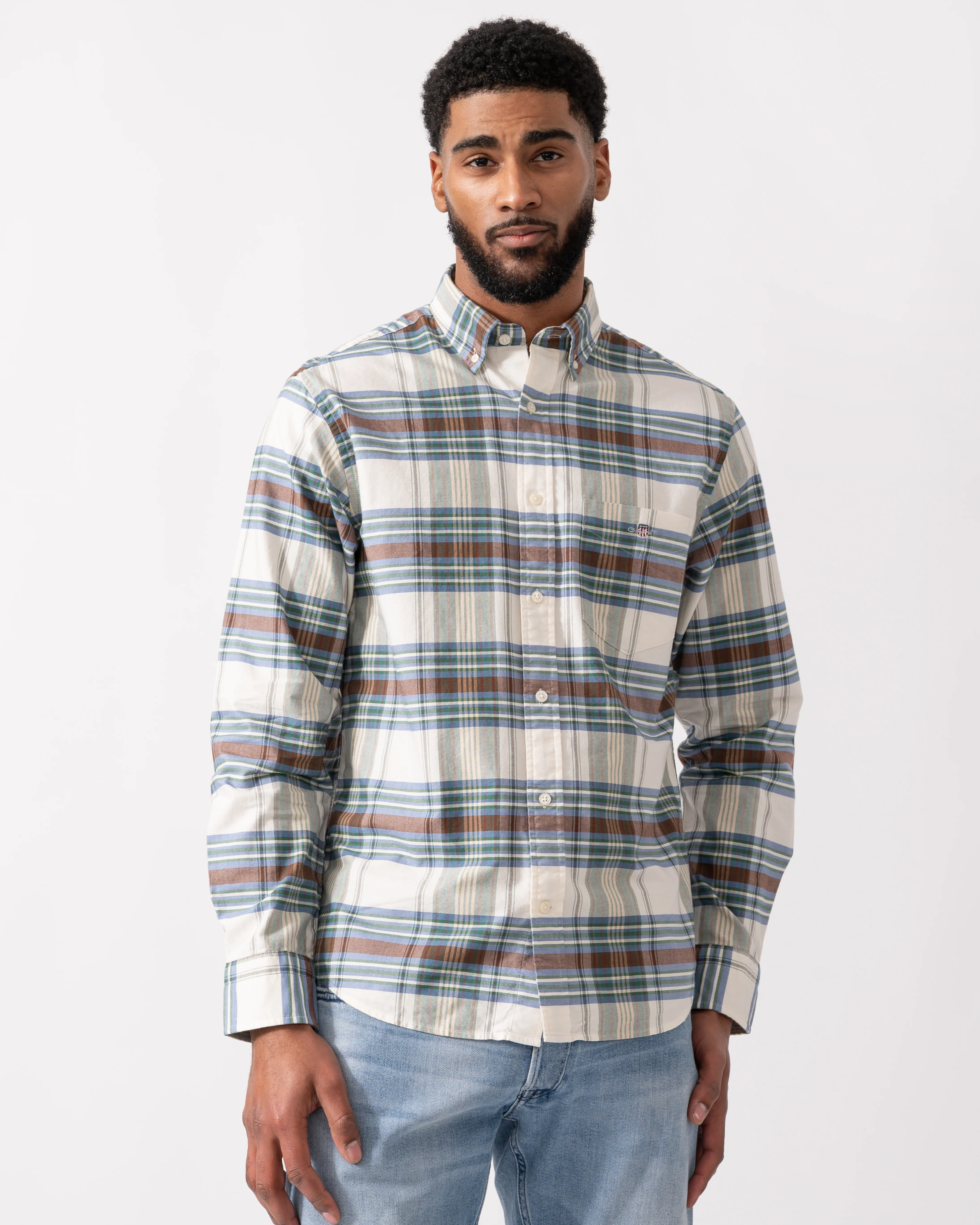 GANT Mens Regular Fit Oxford Check Shirt - 318 Woody Green
