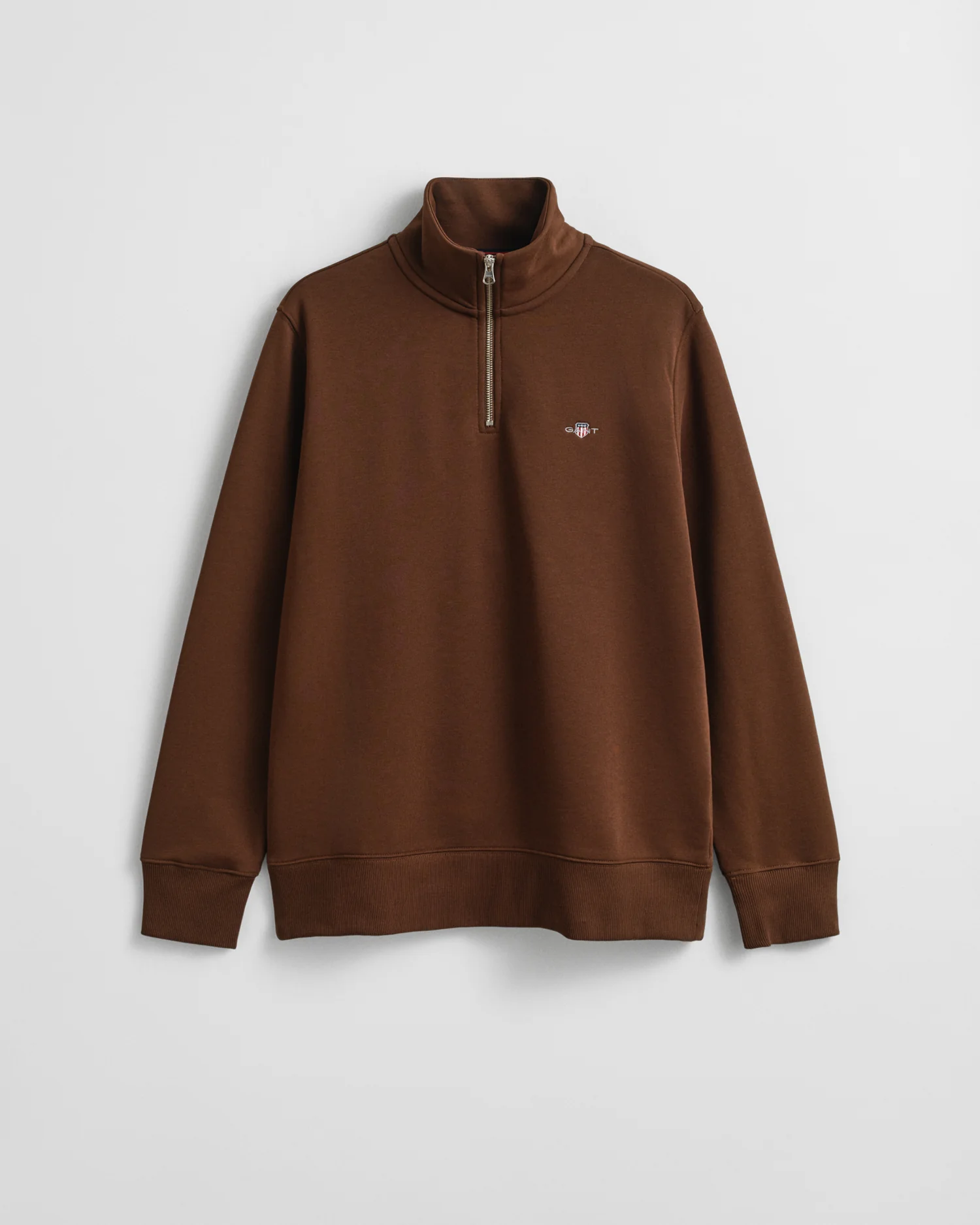 GANT Mens Regular Fit Shield Logo Half Zip Sweatshirt - 229 Mahogany Brown