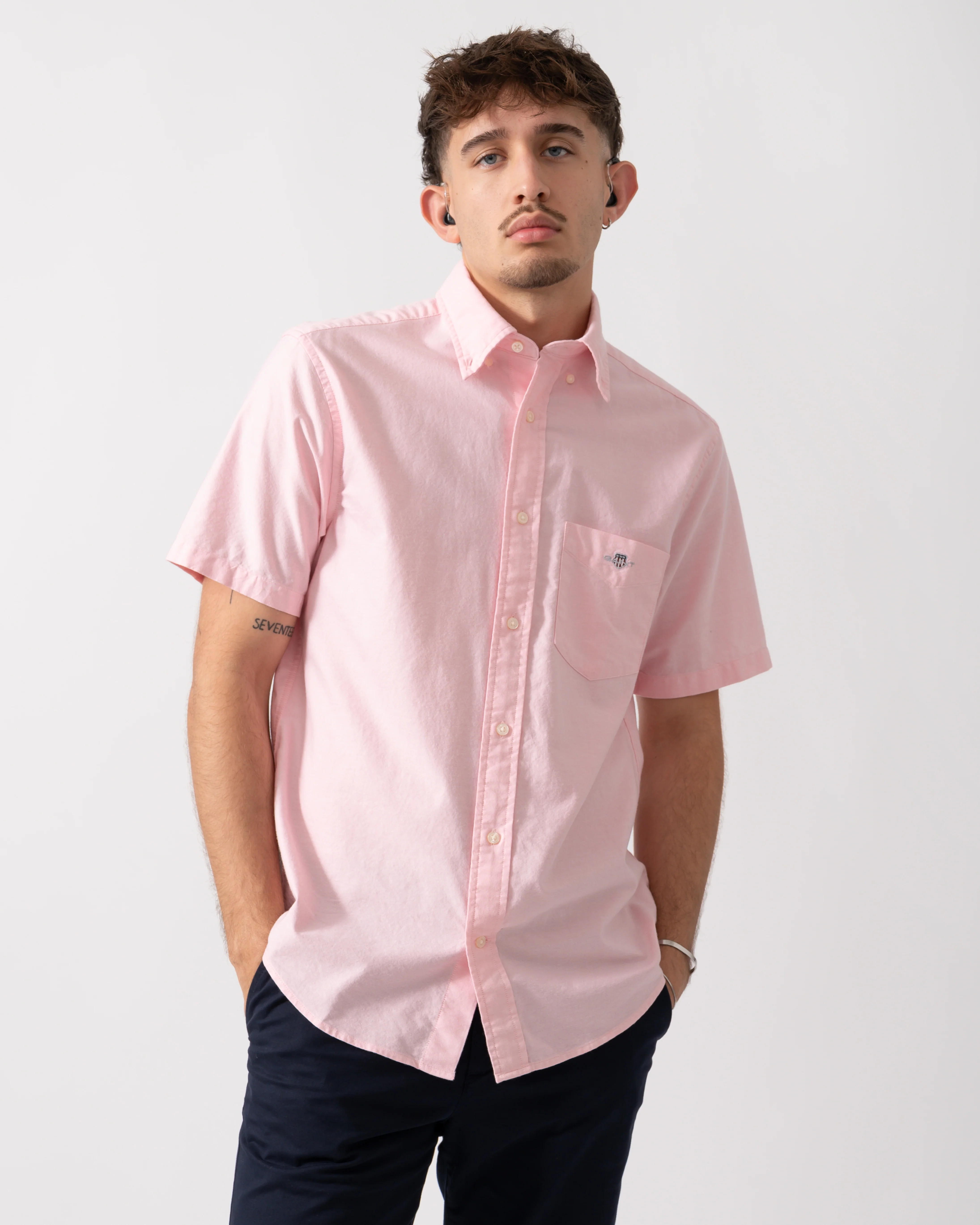 GANT Mens Regular Fit Short Sleeve Oxford Shirt - 666 Washed Pink