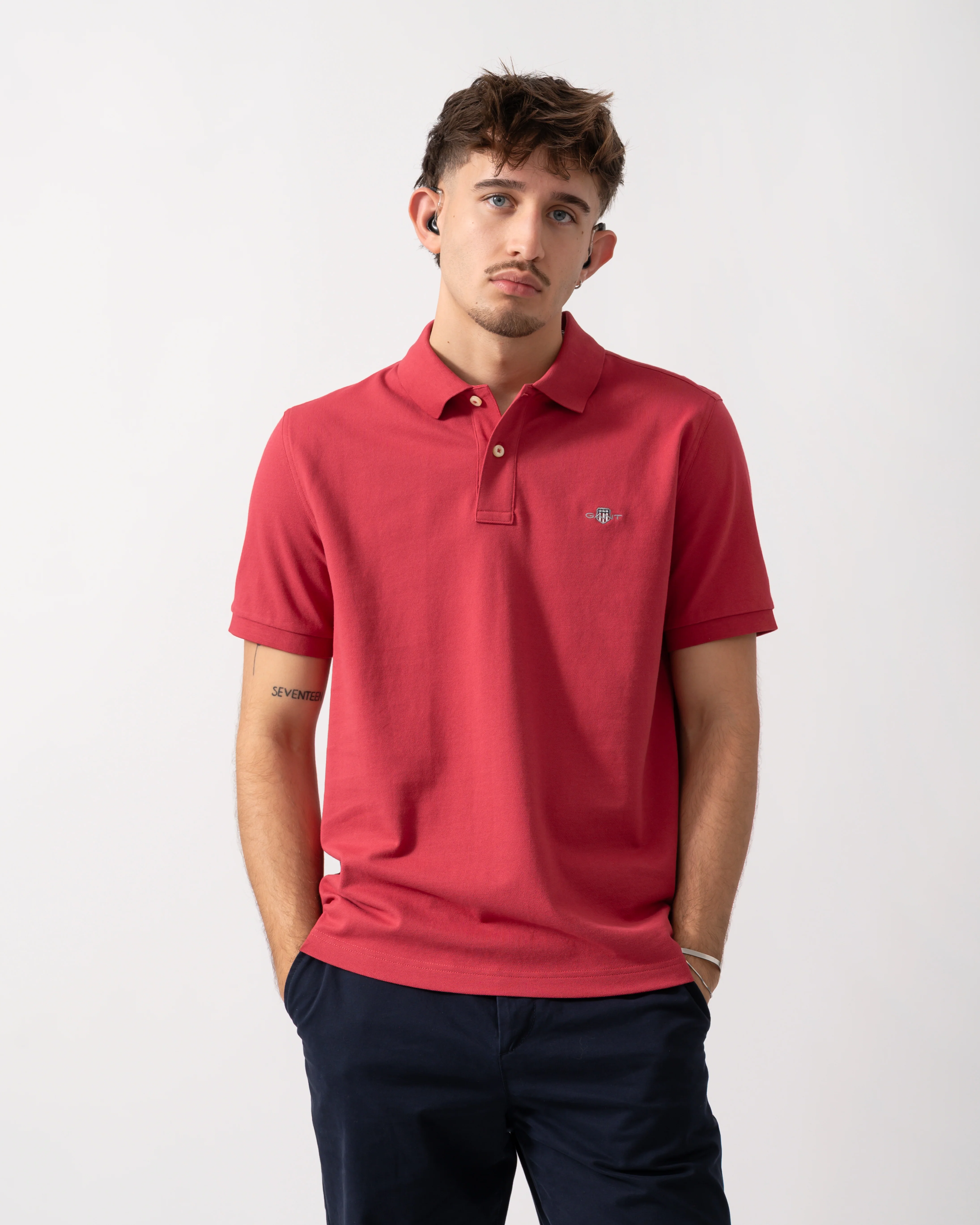 GANT Mens Regular Fit Short Sleeve Shield Logo Pique Polo - 609 Muted Red