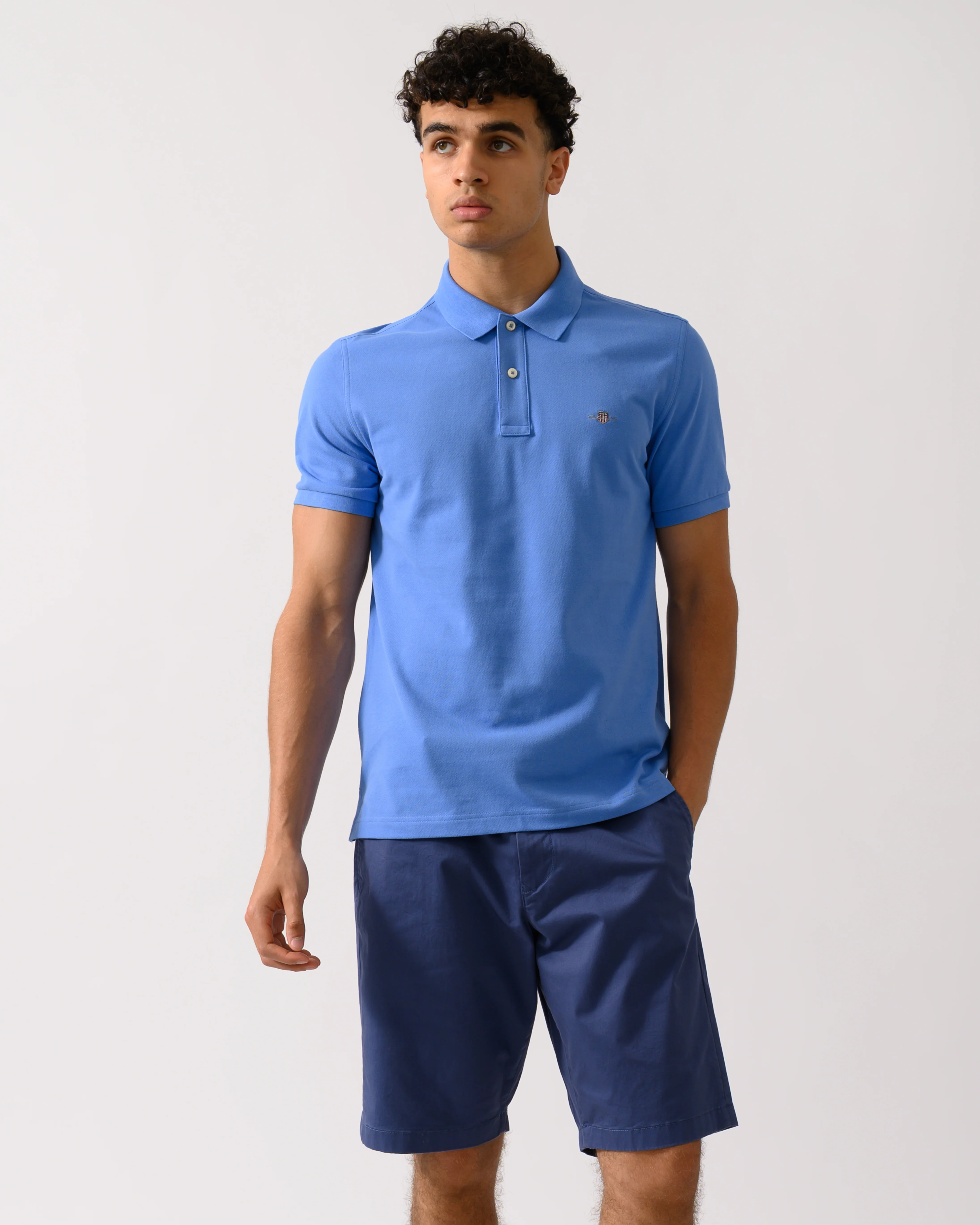 GANT Mens Slim Fit Short Sleeve Shield Logo Pique Polo - 419 Perfect Blue
