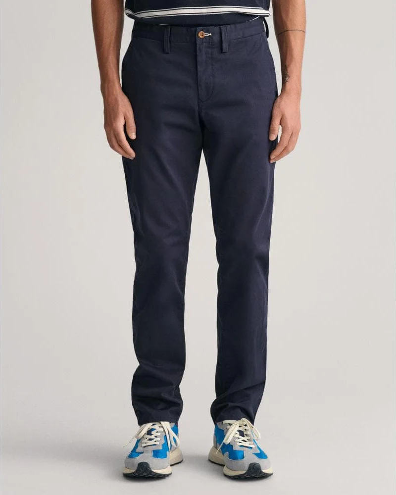 GANT Mens Slim Fit Twill Chinos - 410 Marine