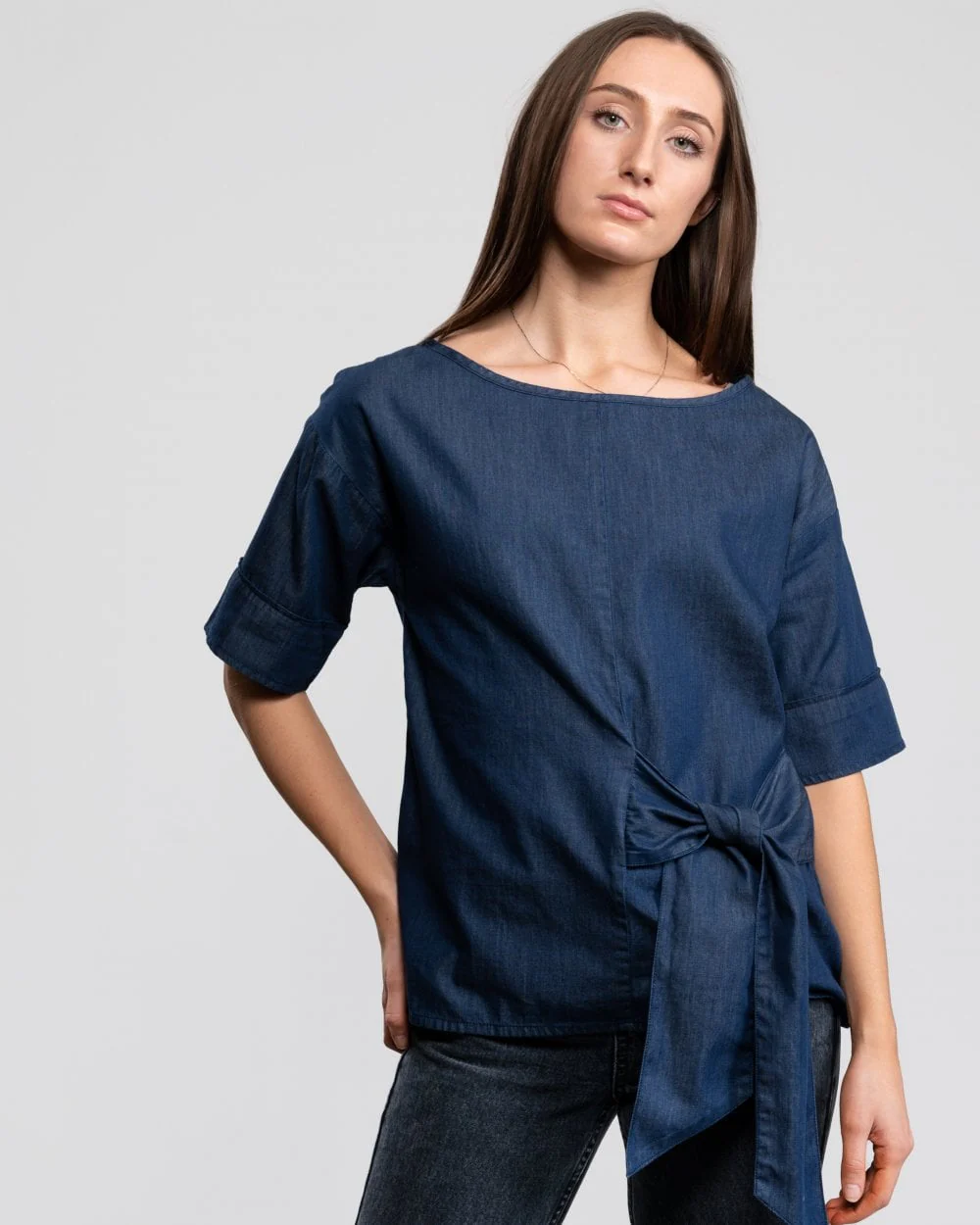 Great Plains Darla Denim Front Tie Womens Top