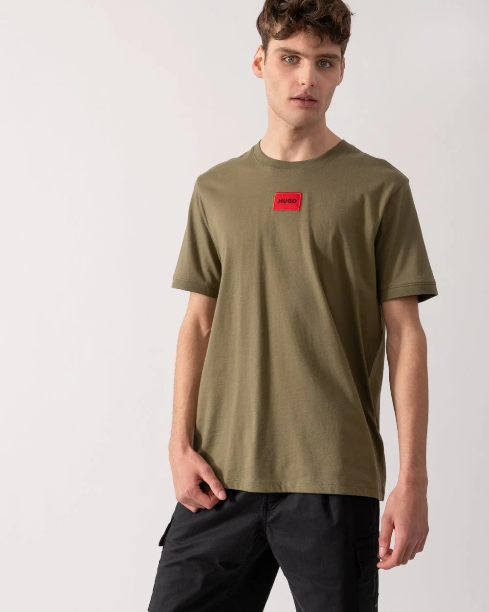 HUGO Diragolino212 Label Logo Mens T-Shirt - Open Green 389