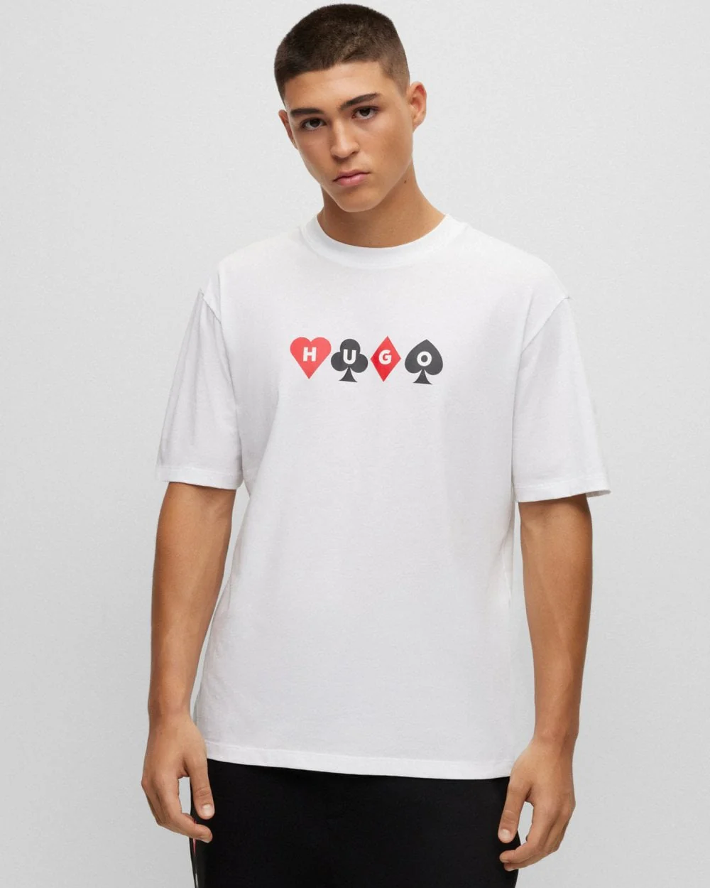 HUGO Doober Mens Relaxed Fit T-shirt with Playing-Card Artwork