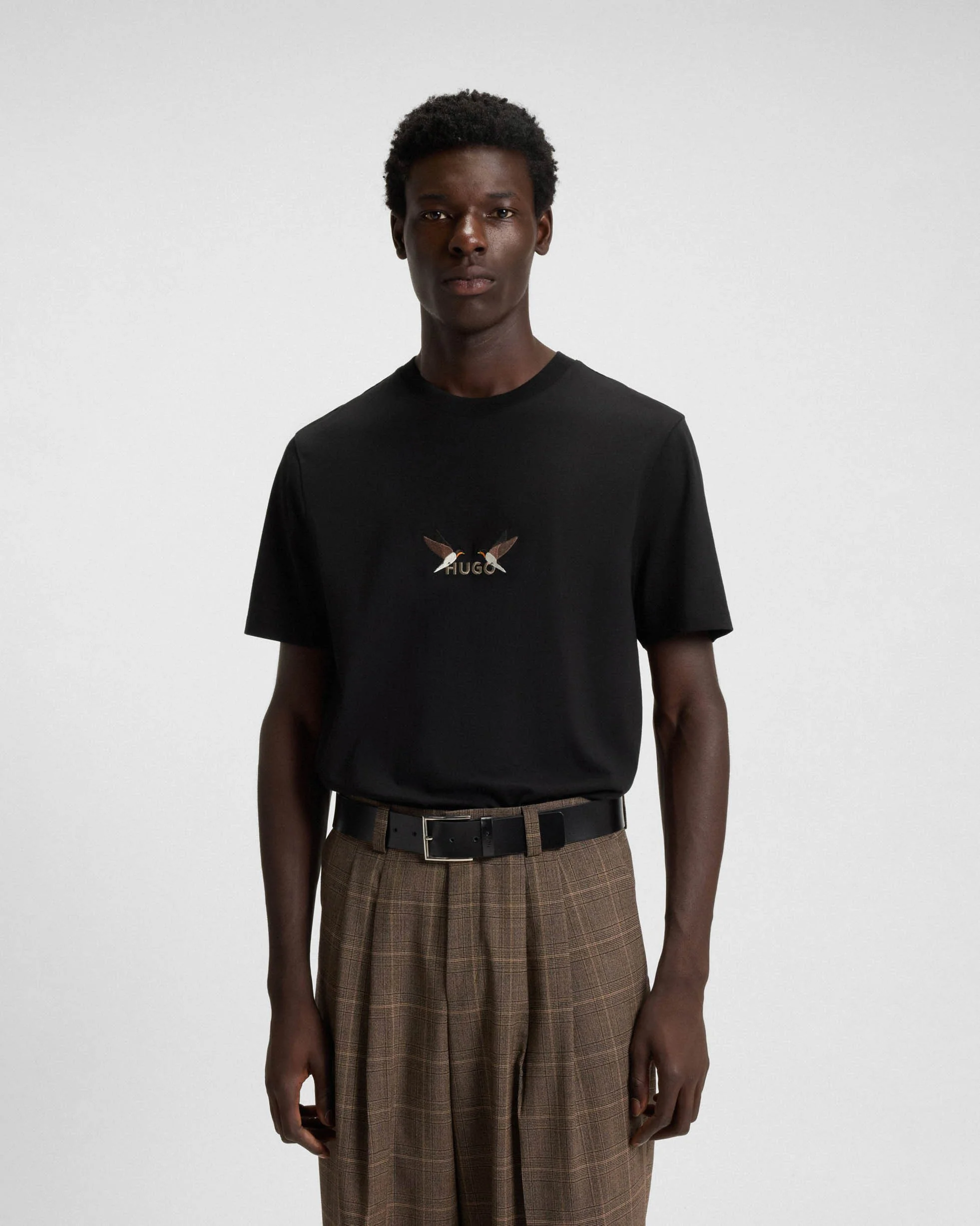 HUGO Dugolini Mens Cotton-Jersey T-Shirt with Embroidered Logo Artwork - Black 001