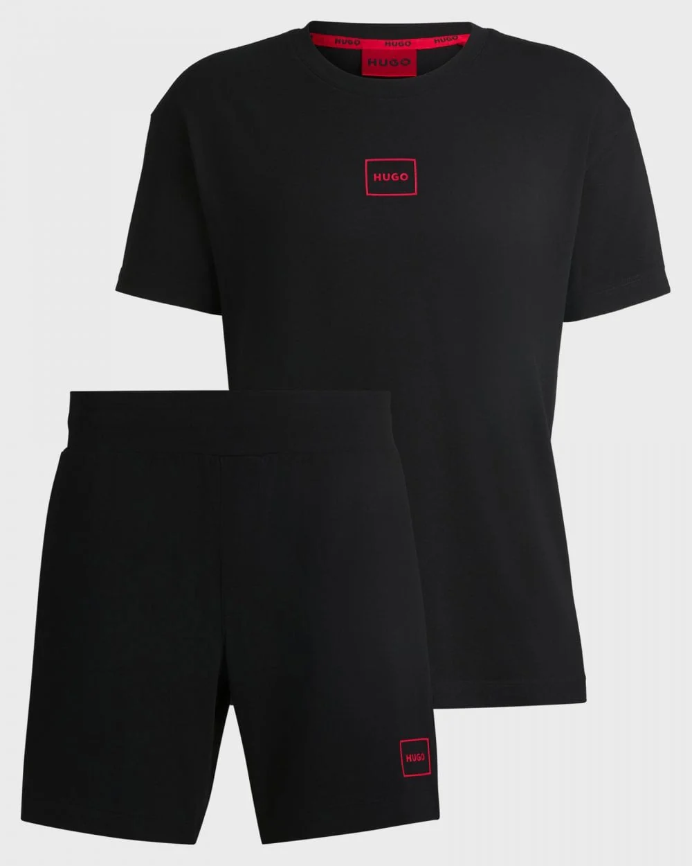 HUGO Laze Mens Stretch-Cotton Short Pyjama Set with Logo Prints