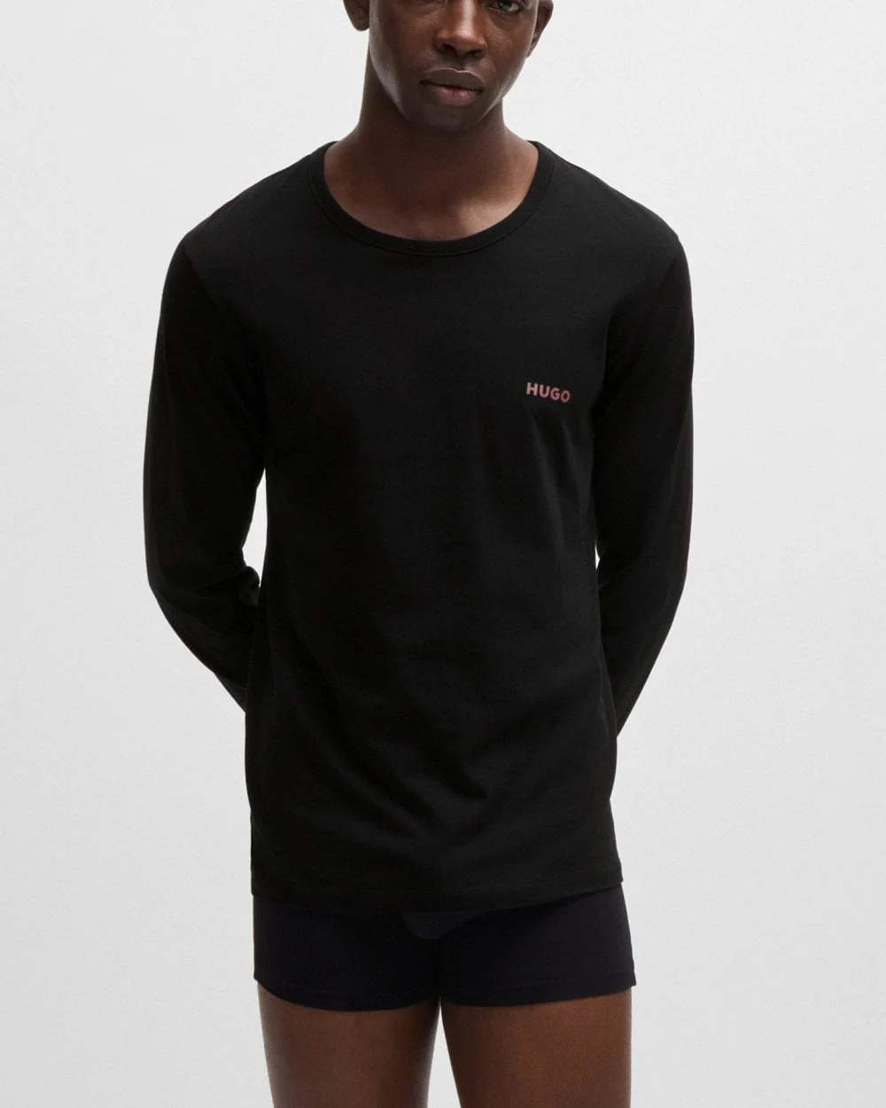 HUGO Mens Three-Pack of Long Sleeve Underwear Tops in Cotton with Logos