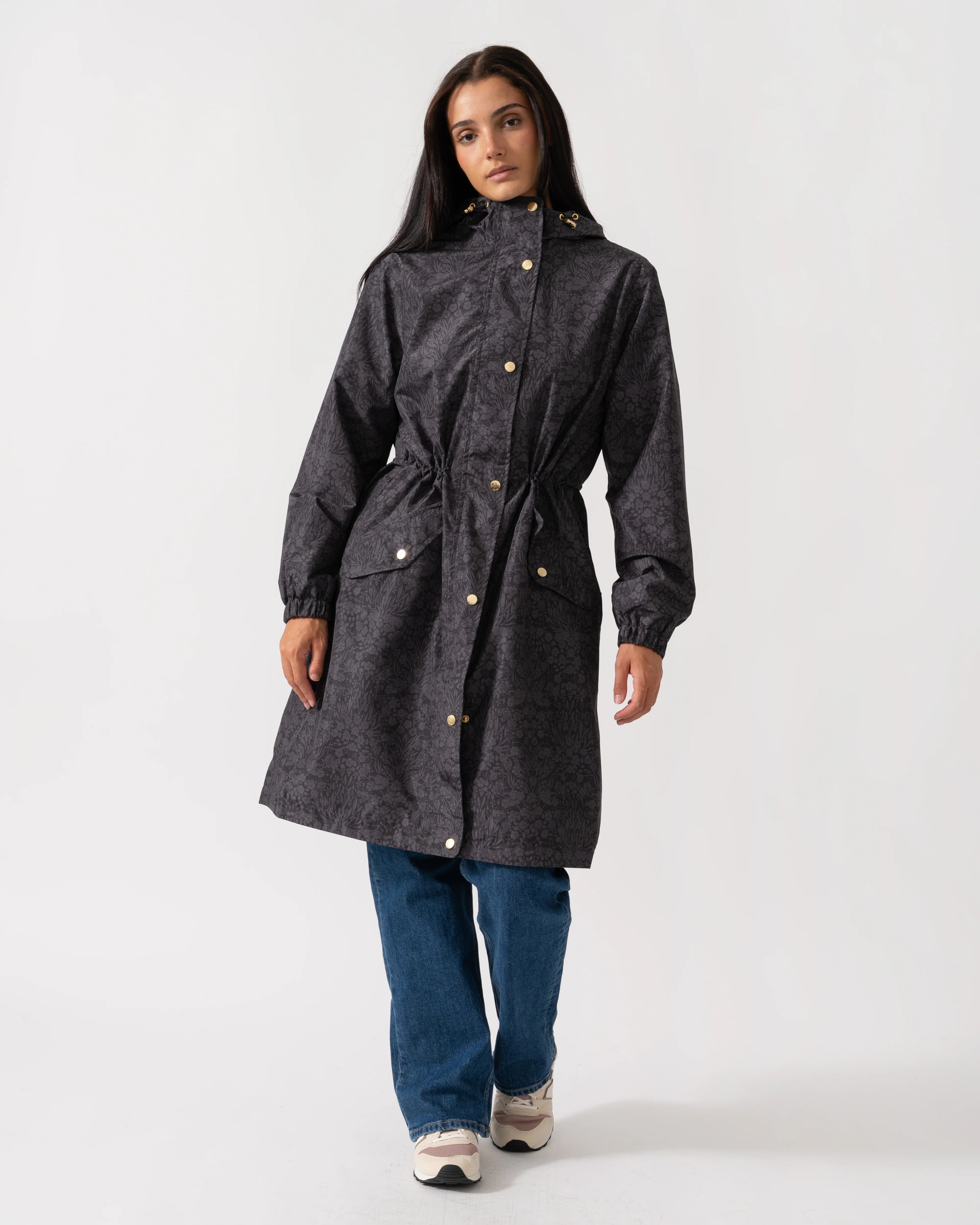 Joules Holkham Womens Packable Printed Raincoat - Black
