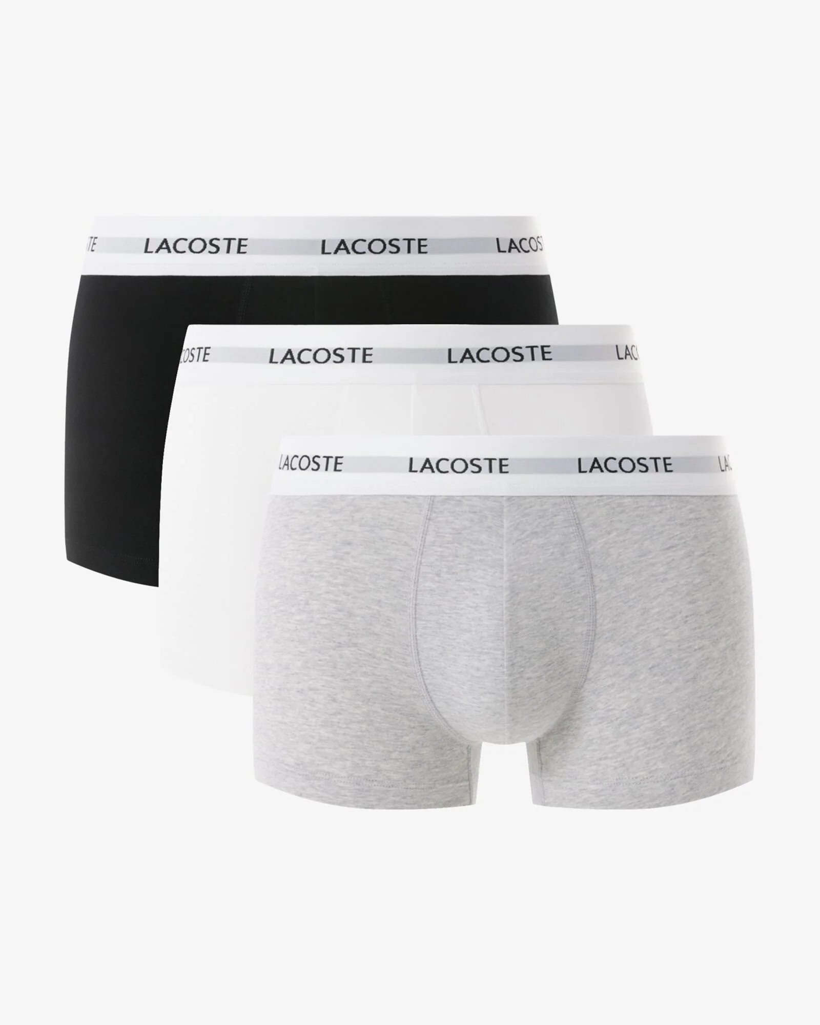 Lacoste 3-Pack Duo Waistband Stretch Cotton Mens Trunks - Black/White-Silver Chine NUA
